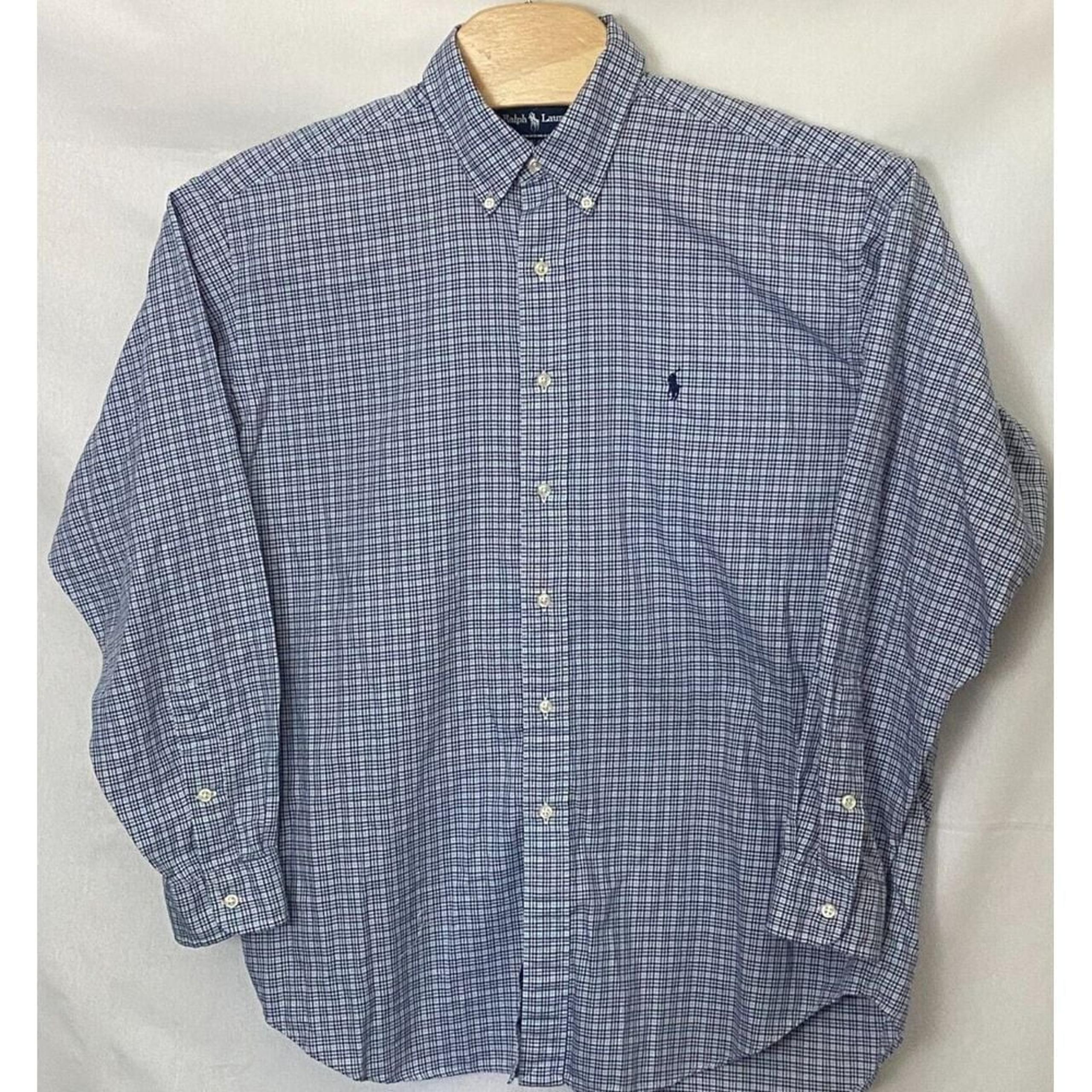 Polo Ralph Lauren Mens Shirt Blue Plaid Check L Button Down Long Sleeve Blake