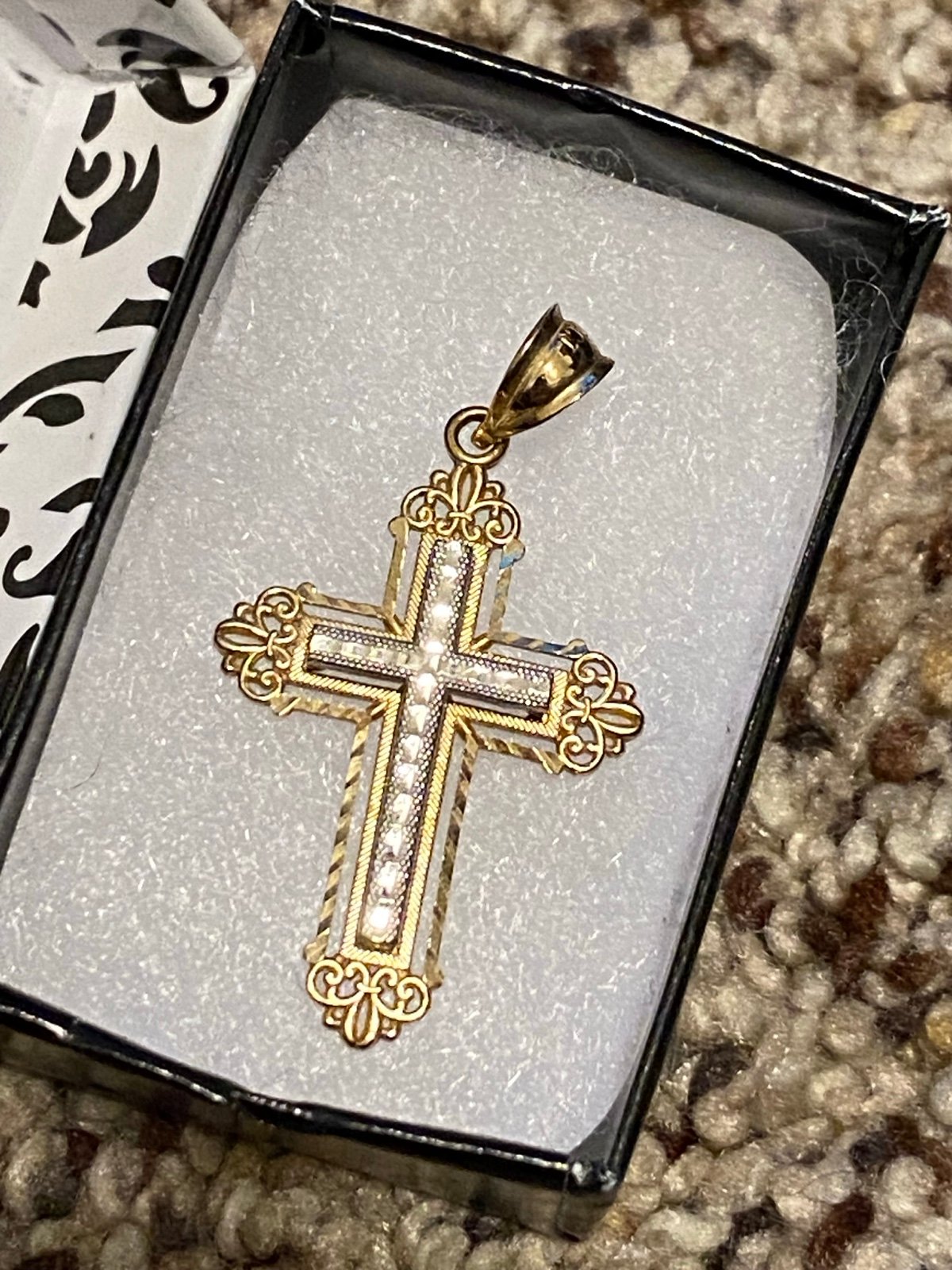 14kt solid two tone gold cross pendant charm