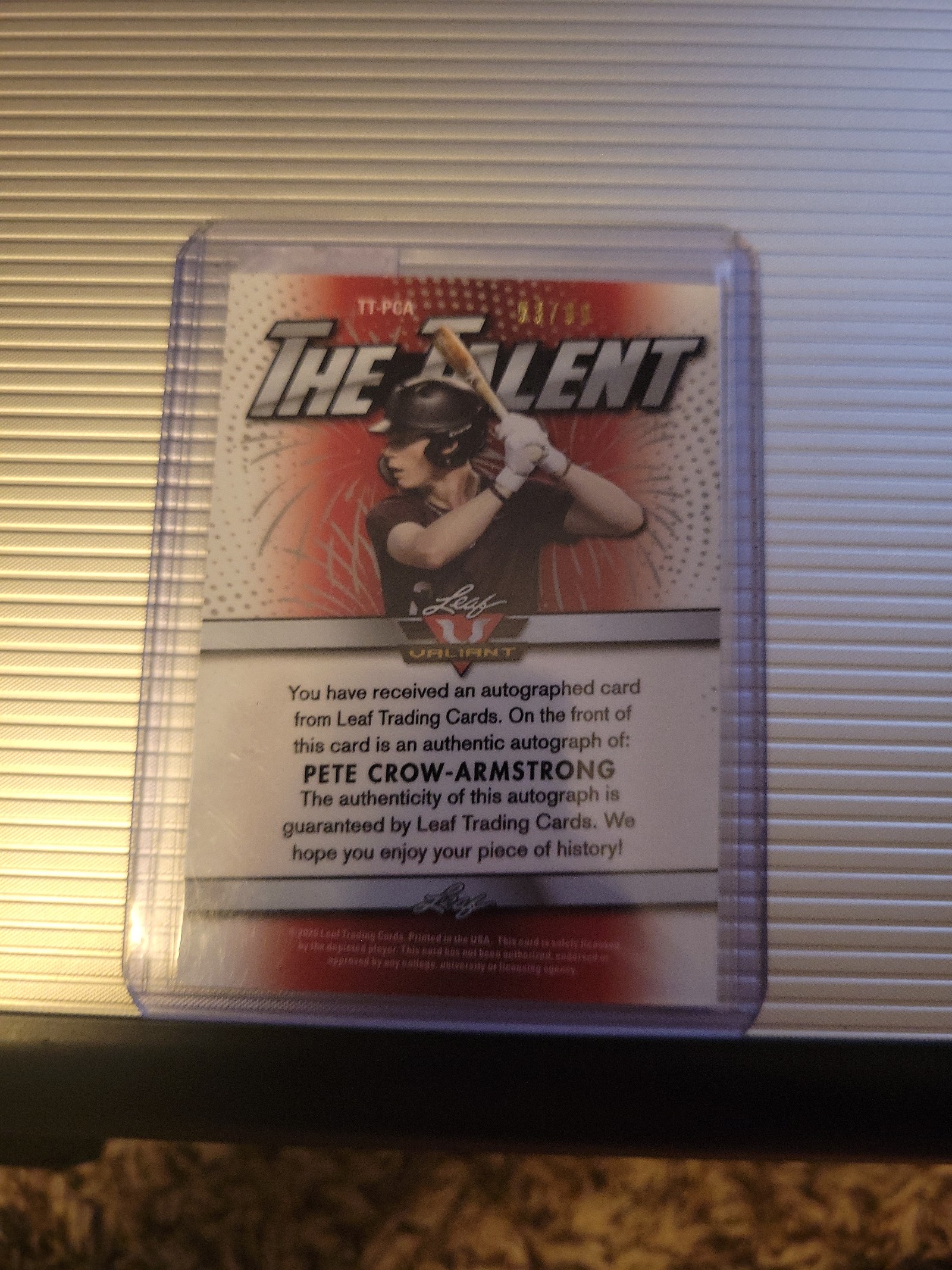 2020 LEAF VALIANT PETE CROW-ARMSTRONG AUTOGRAPH Auto The Talent GREEN  #/99 - detail