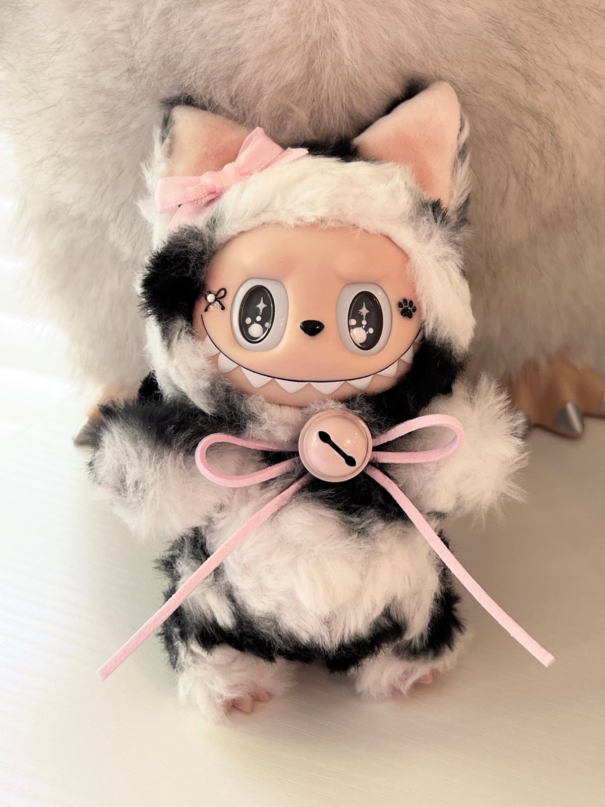 Labubu handmade custom black white cat
