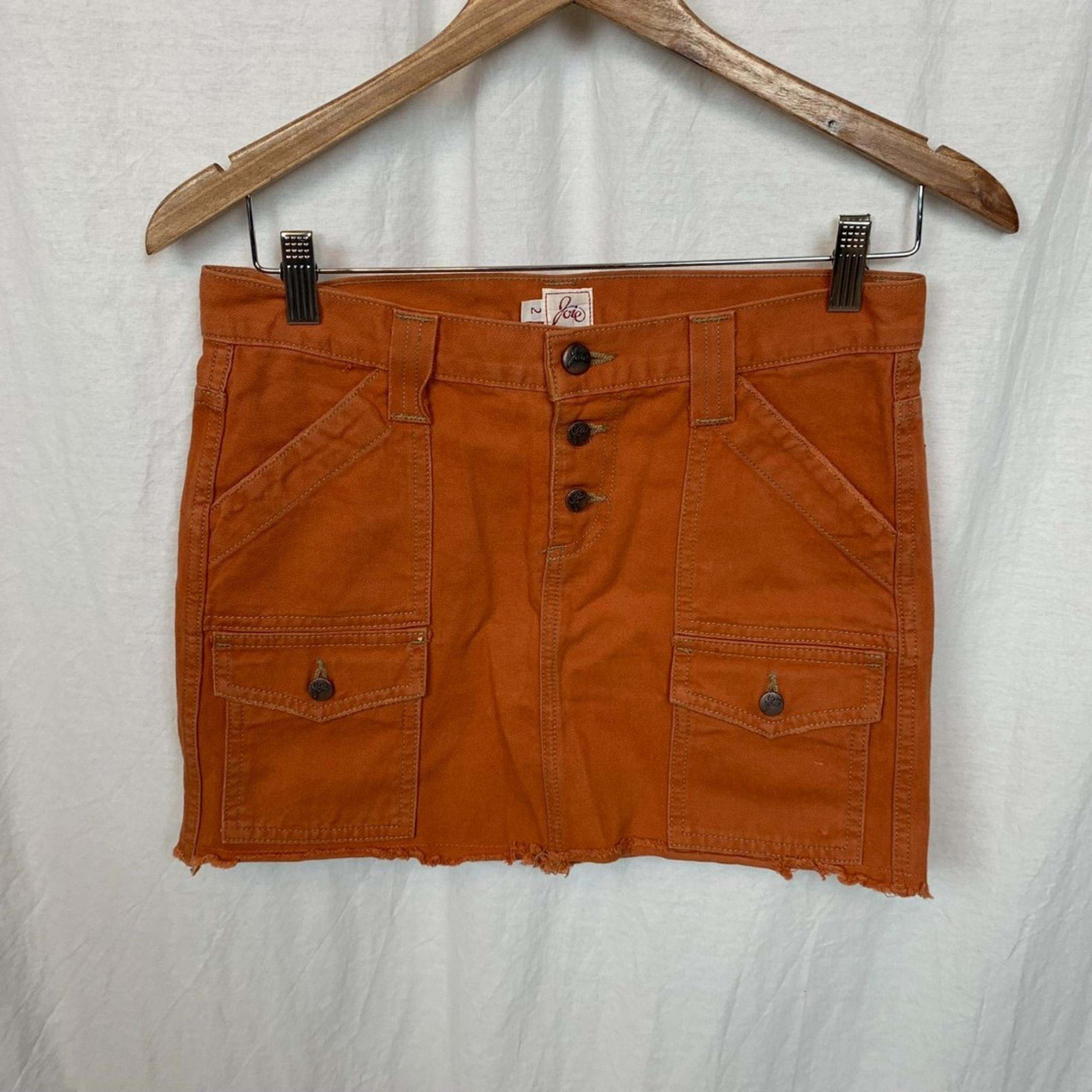 Joie Women's Cargo Mini Skirt Raw Hem 100% Cotton Button Fly Casual Size 2