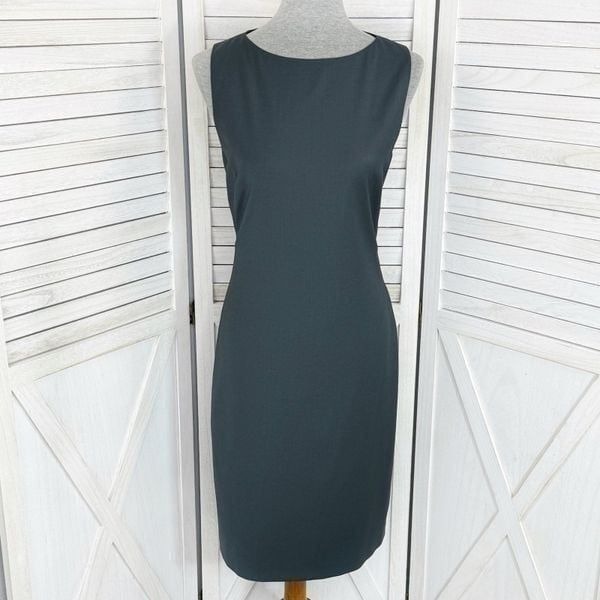 Theory Betty 2B Wool Blend Sheath Dress Grey Size 10 Sleeveless Stretch