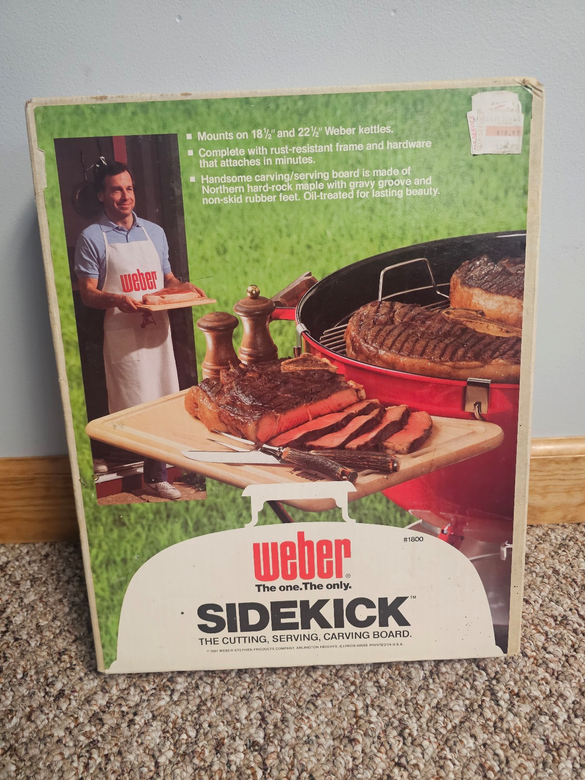 Vintage Weber Kettle Sidekick Worktable Cutting Serving Board Wood #1800