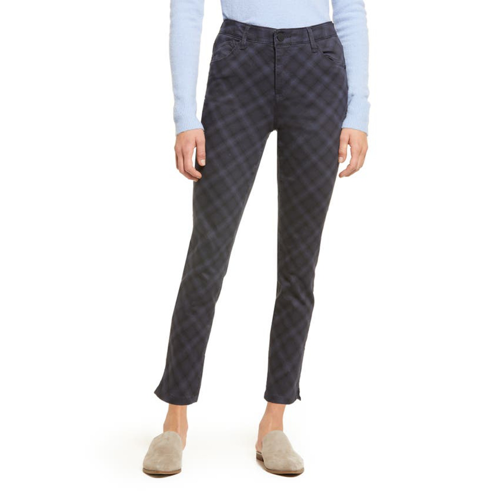 WIT & WISDOM NEW 68 Navy Ab-Solution Plaid High Waist Ankle Skinny Pant Size 2