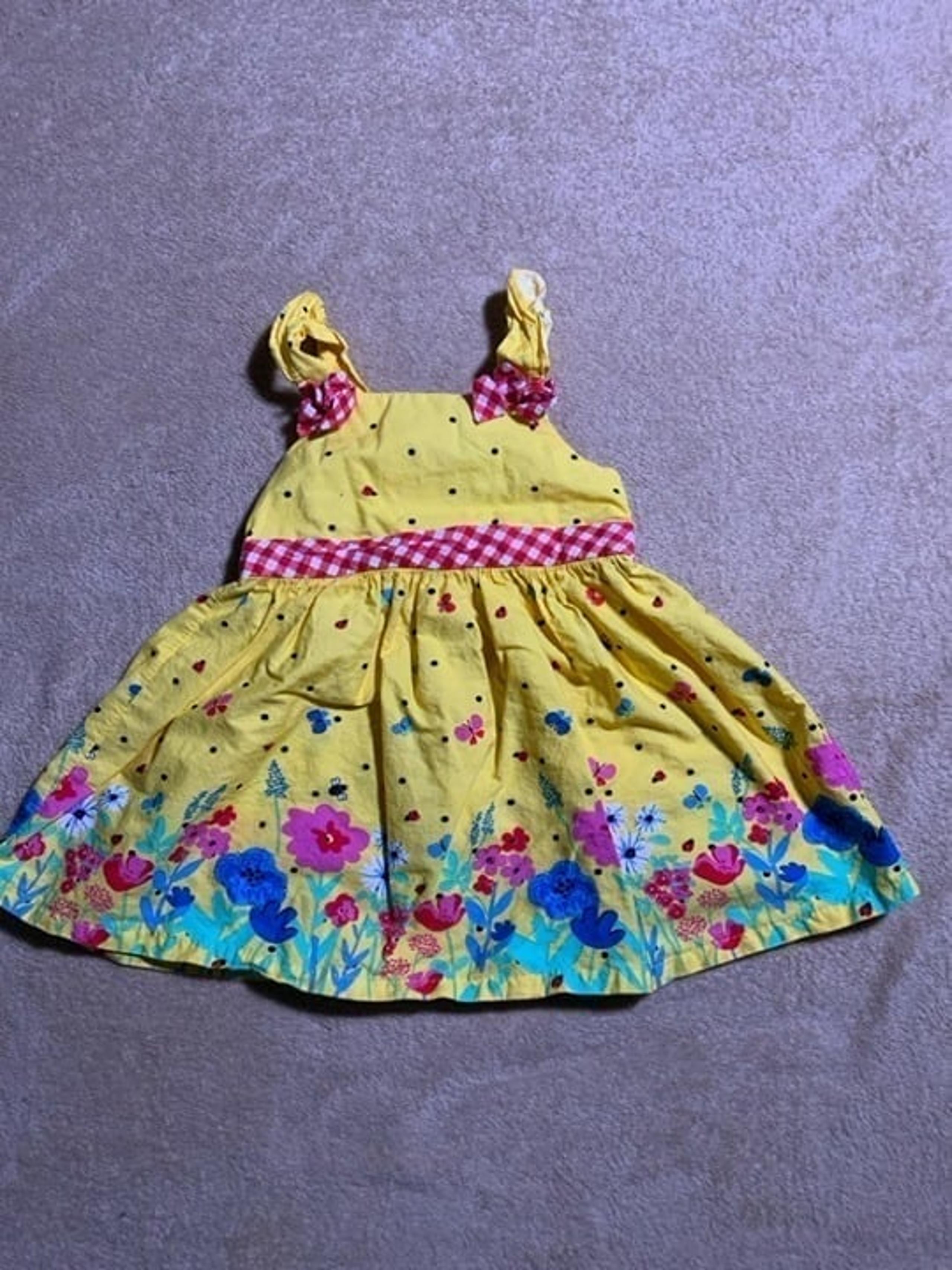 Vtg Nannette Baby Sz 18 Months Yellow Sundress Multiple Color Floral Flowers (D)