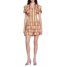 Sandro Simonna Floral Stripe Tiered Ruffle Mini Dress 38 FR M US 4/6