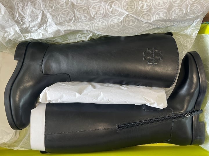 Tory Burch Women's The Riding Boot Milano Mezzo Calf Black Size 7.5M - Authentic