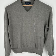 NEW Polo Ralph Lauren Mens Sz L Tall Med Gray V Neck Sweater 100% Pima Cotton Y2