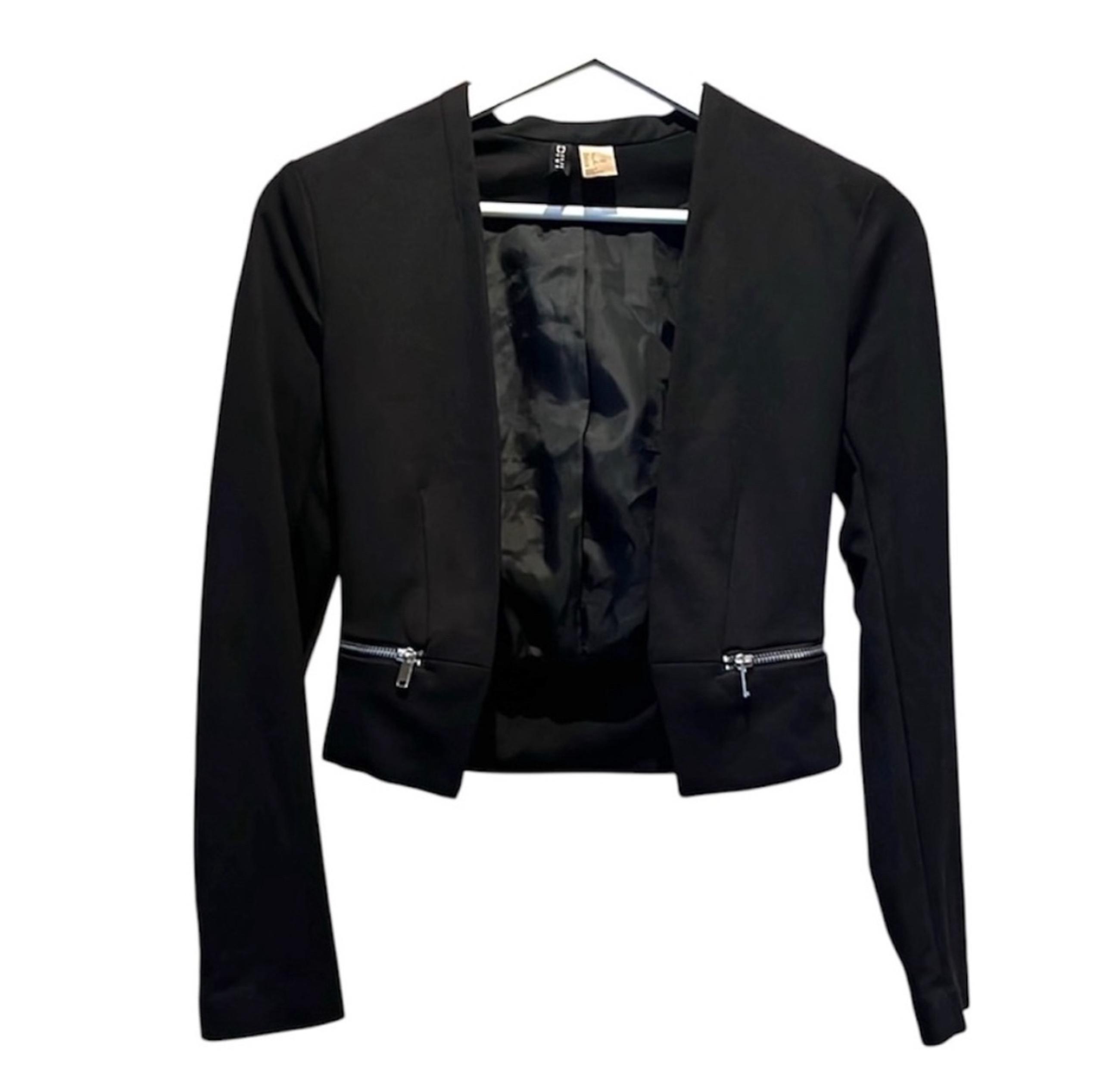 H&M Divided Black Women's Jacket Size 2 Moto Zippers Open Front