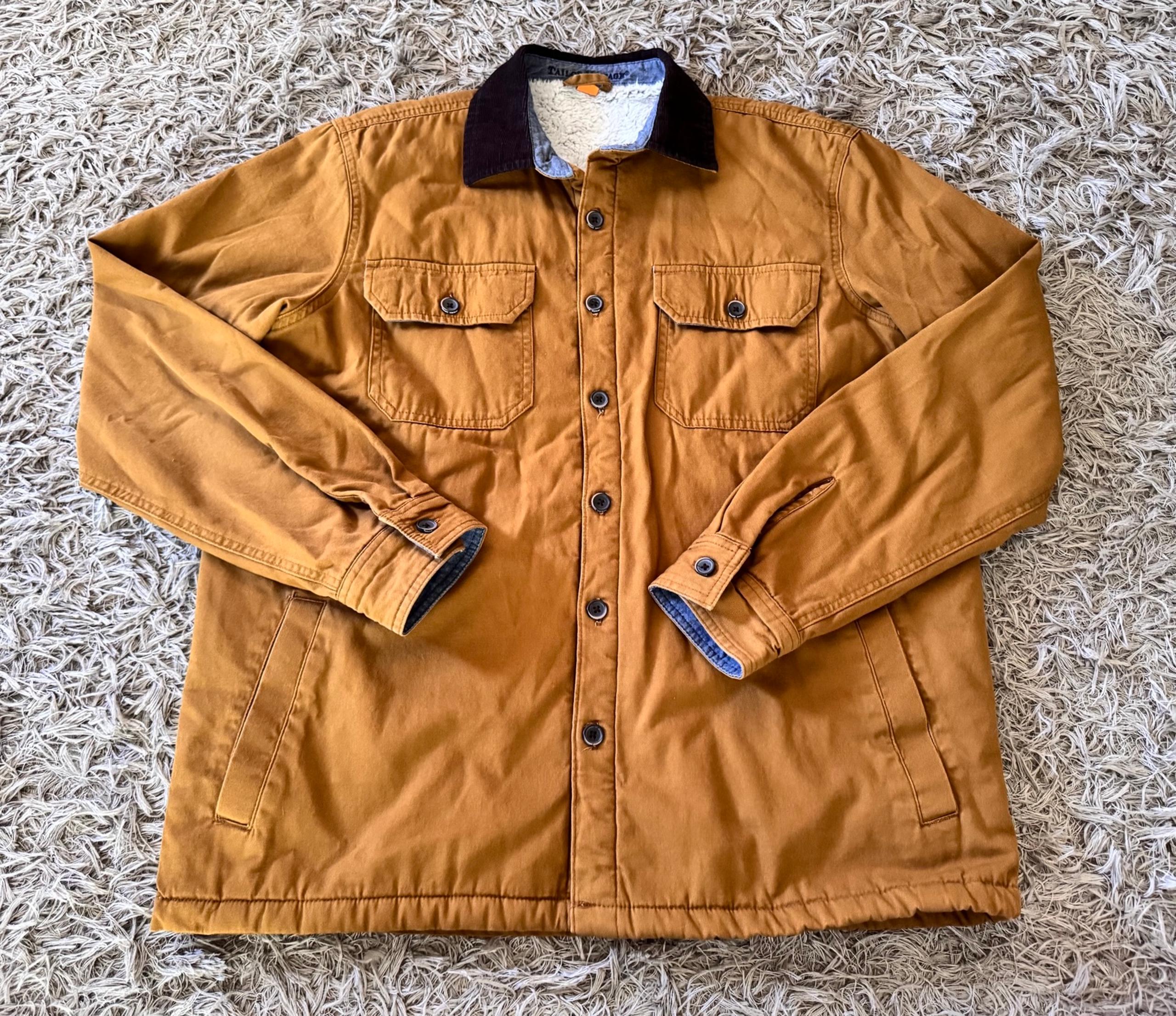 Tailor Vintage Mens Brown Canvas Barn Shirt Jacket Shacket Size Large Sherpa