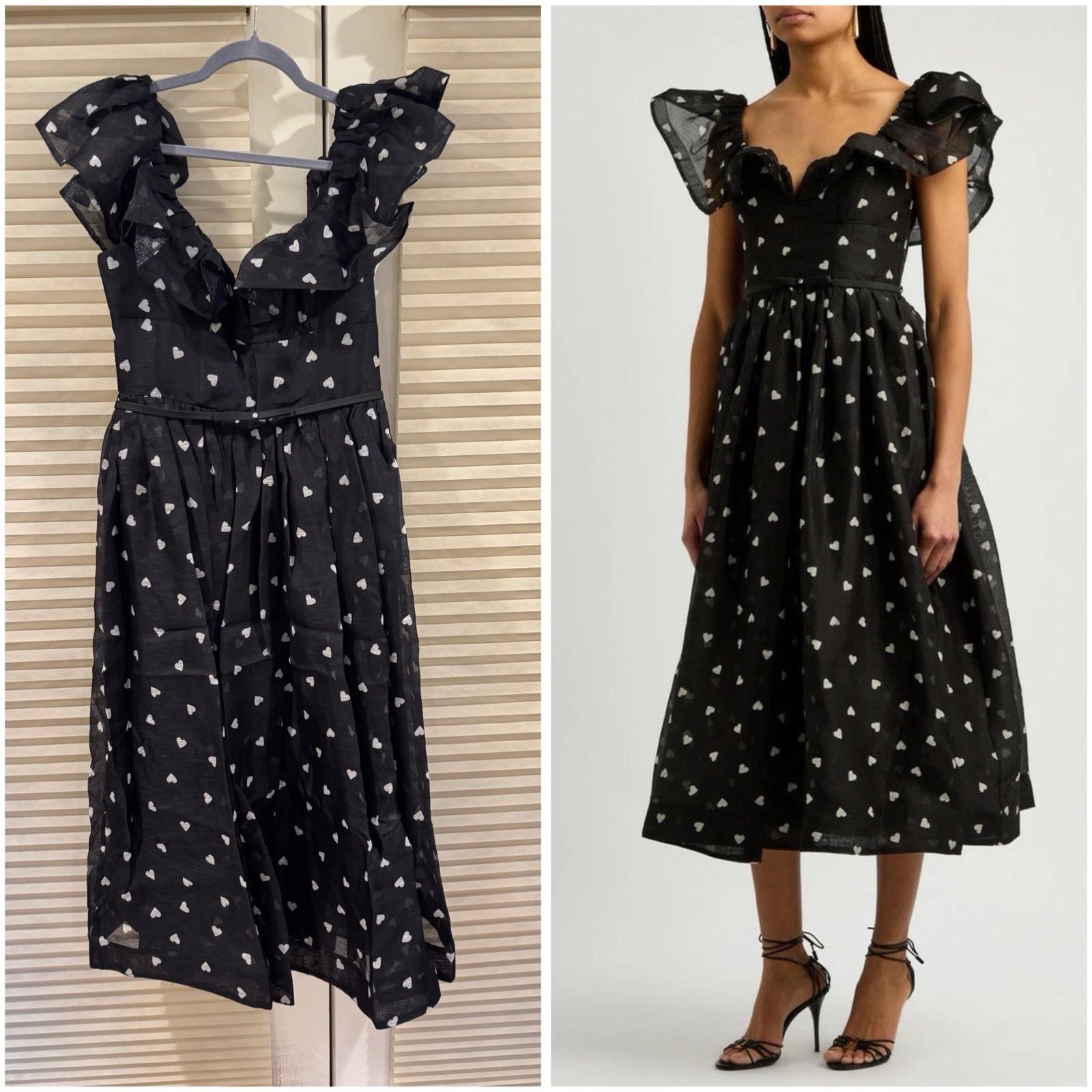 Zimmermann Crush Heart-print Midi Dress Black AU 2