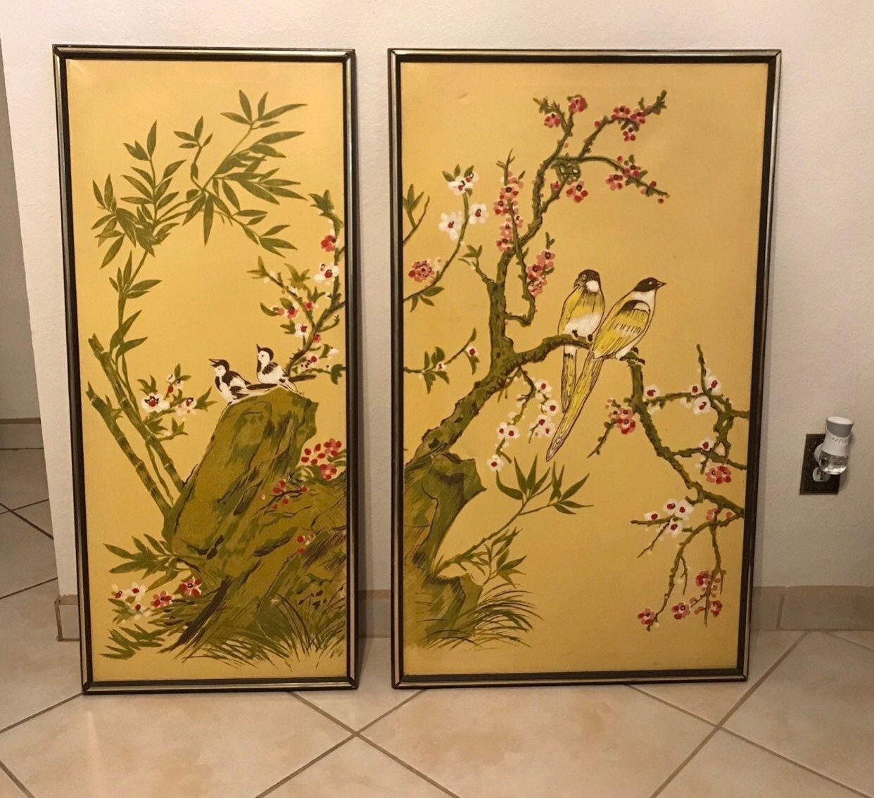 Vintage bird tree canvas frame picture