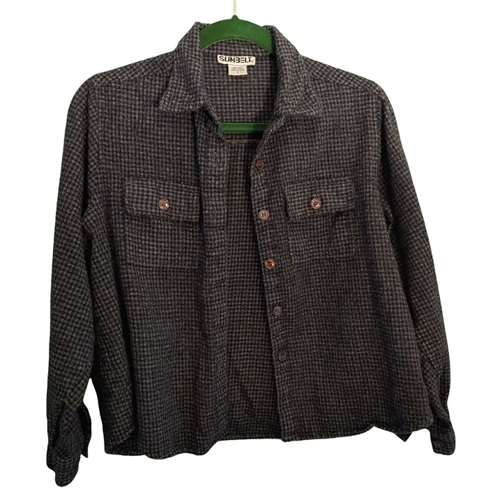 Sunbelt Wool Jacket Women's Large Taupe Brown Black Checks Squares Button Front