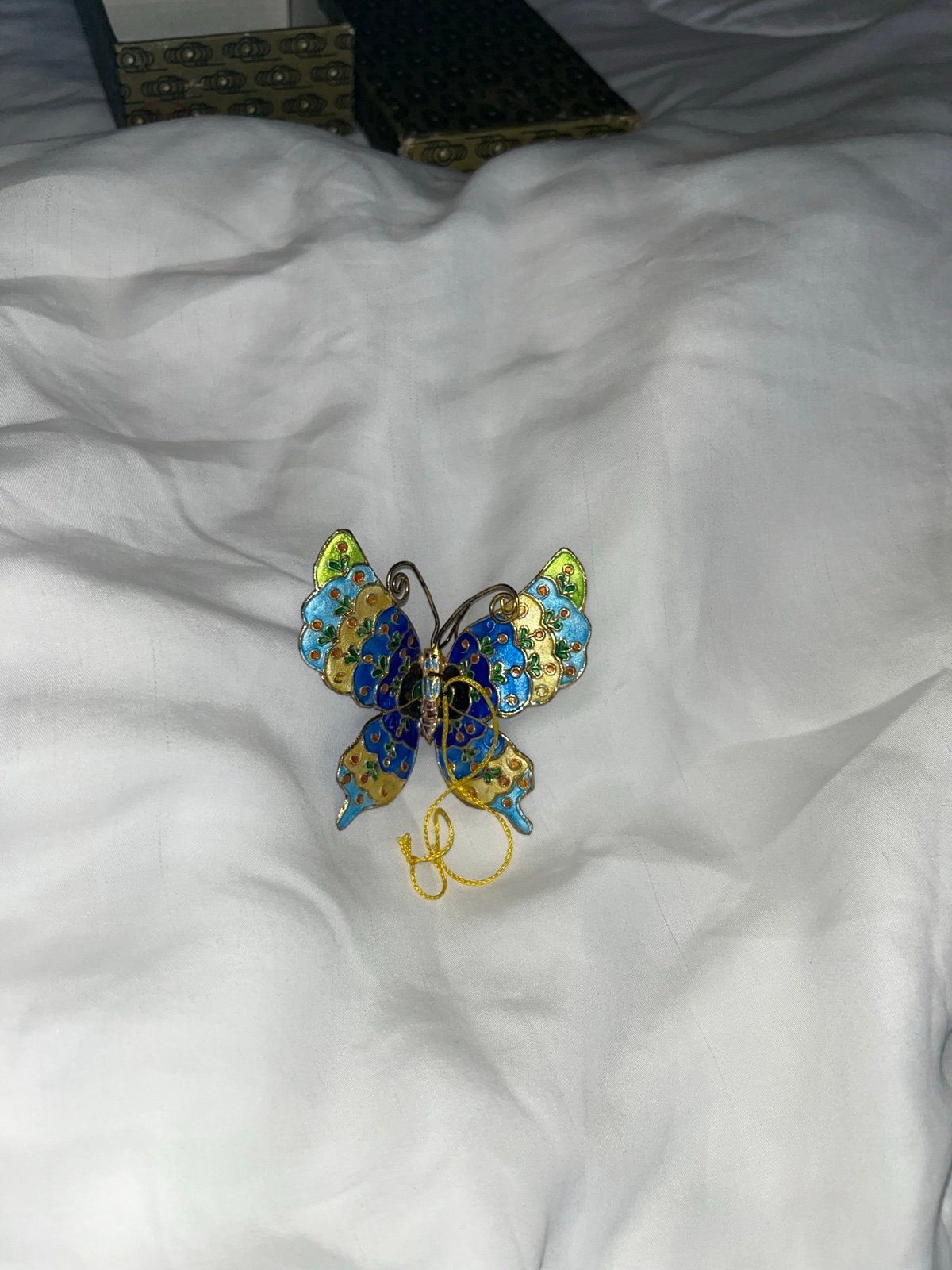 4 Enamel Cloisonné Butterfly Metal Hanging Shimmer Ornaments - Vintage