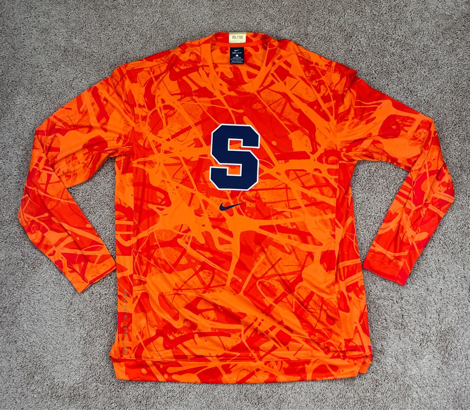NEW Sz LG-Tall Nike Elite Syracuse Orange Dri-Fit Long Sleeve Warm Up Shirt