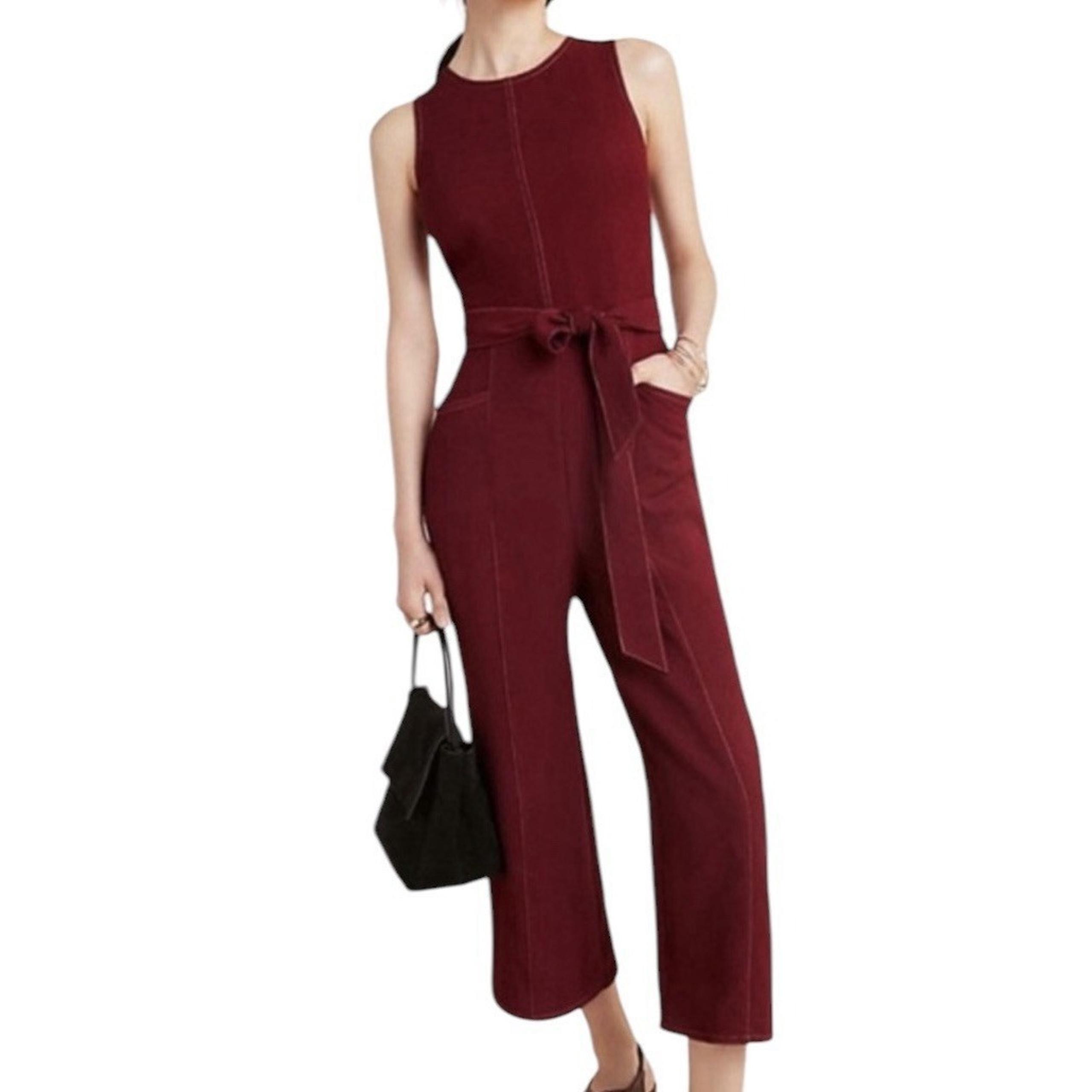 Anthropologie Greylin Bordo Jumpsuit Women XL Sleeveless/Belted Pockets New
