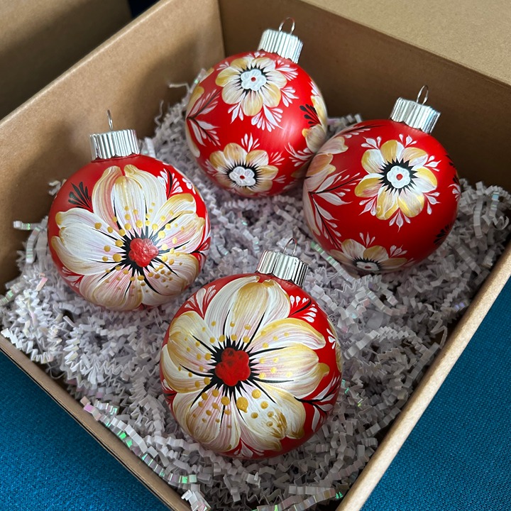 Petrykivka Hand Painted Cristmas Tree Ornaments | 4pcs