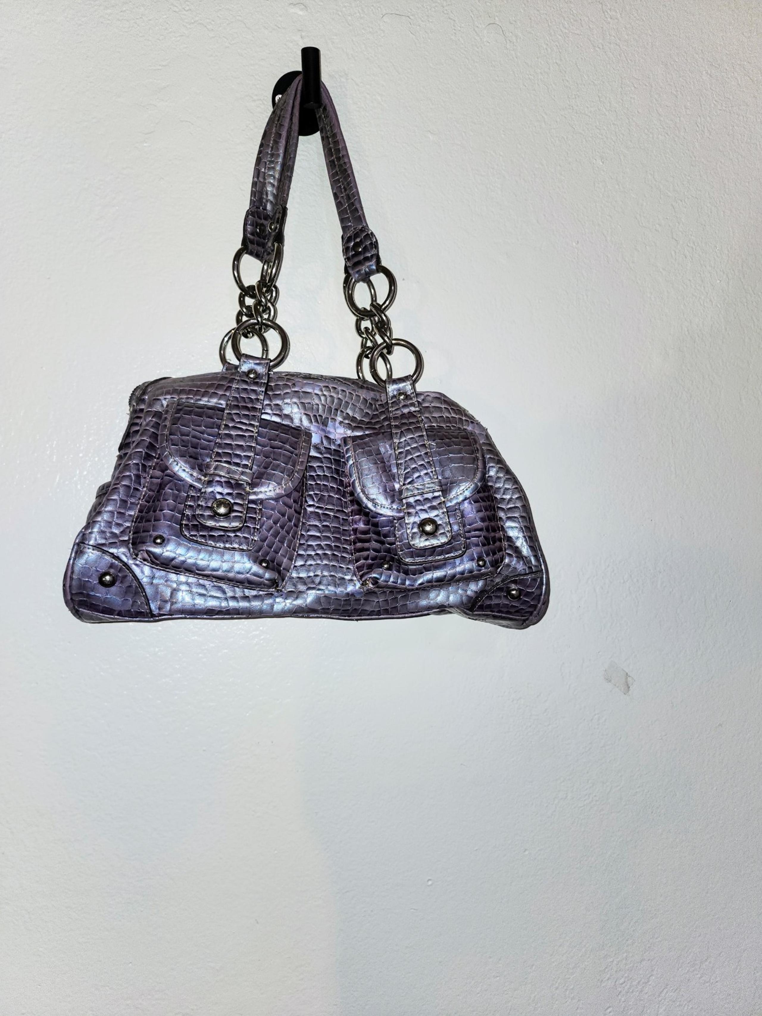 Kathy Van Zeeland Vintage Purple Croc Look Satchel Purse