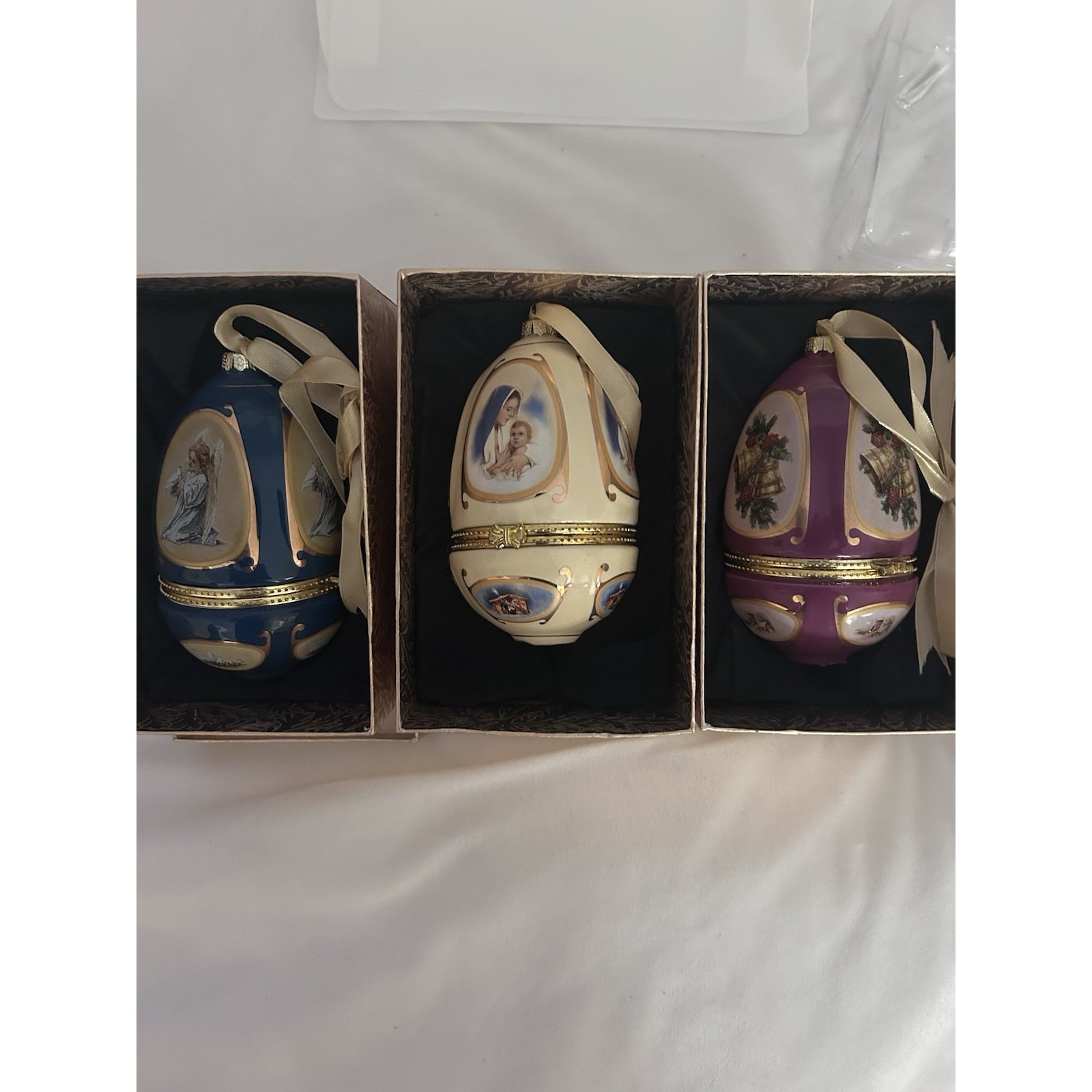 VTG 3 Valerie Parr Hill Mr Christmas Egg Shaped Musical Christmas Ornaments NOS