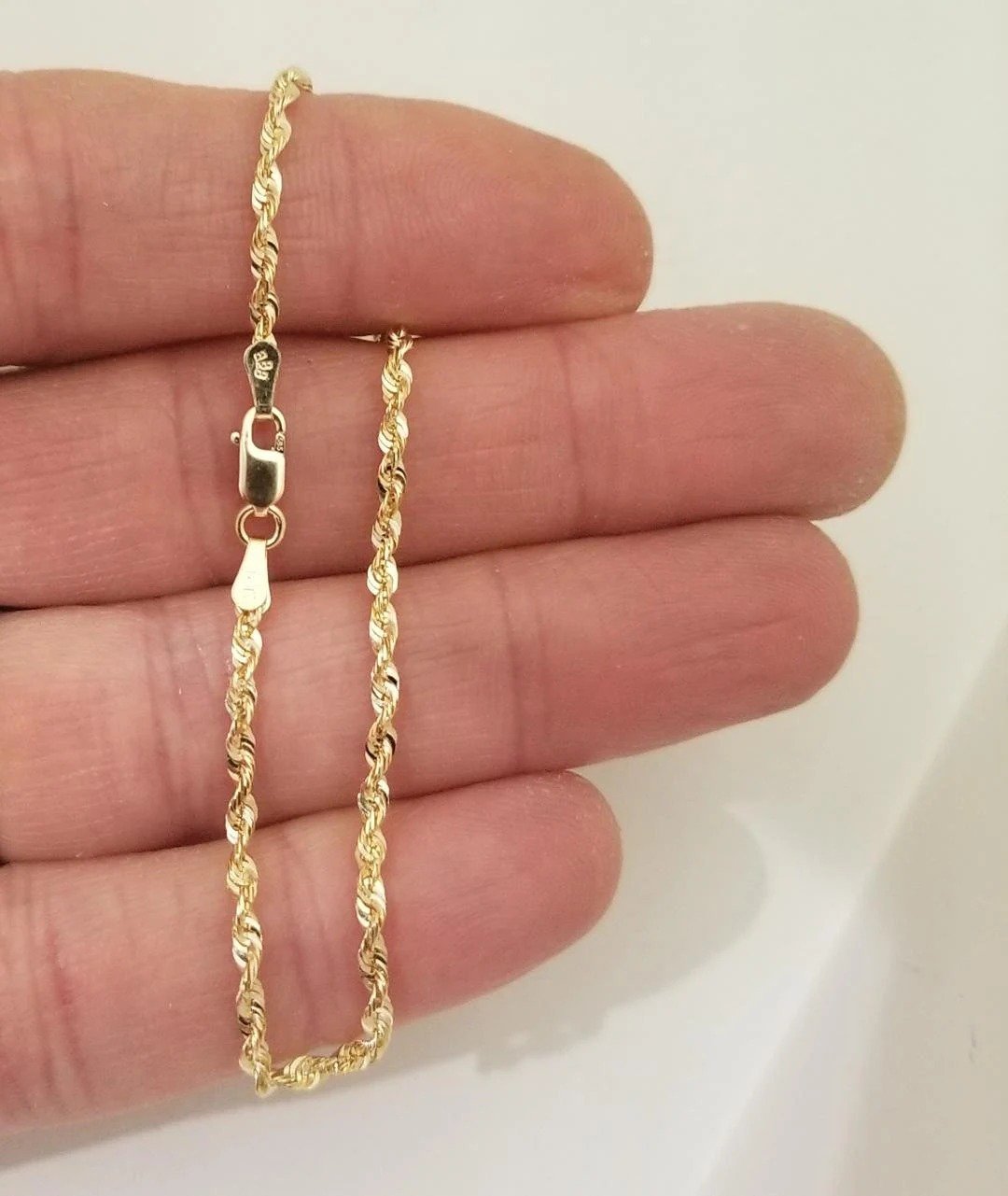 14k Real Solid Yellow Rope Chain Bracelet Pulsera Lobster Claw Clasp-2.3 mm