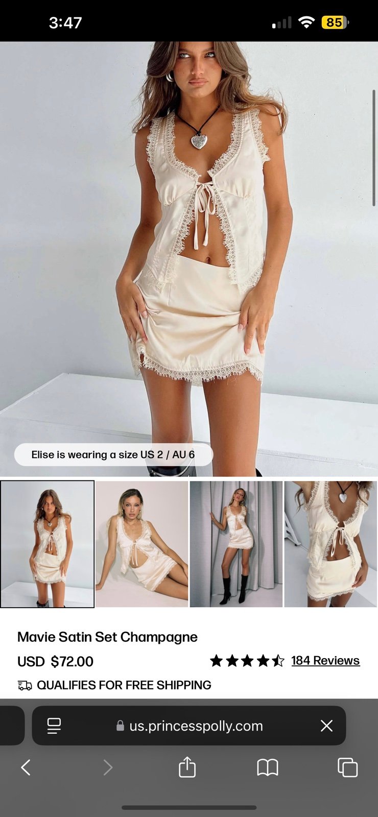 Princess Polly new with tags satin skirt and top set