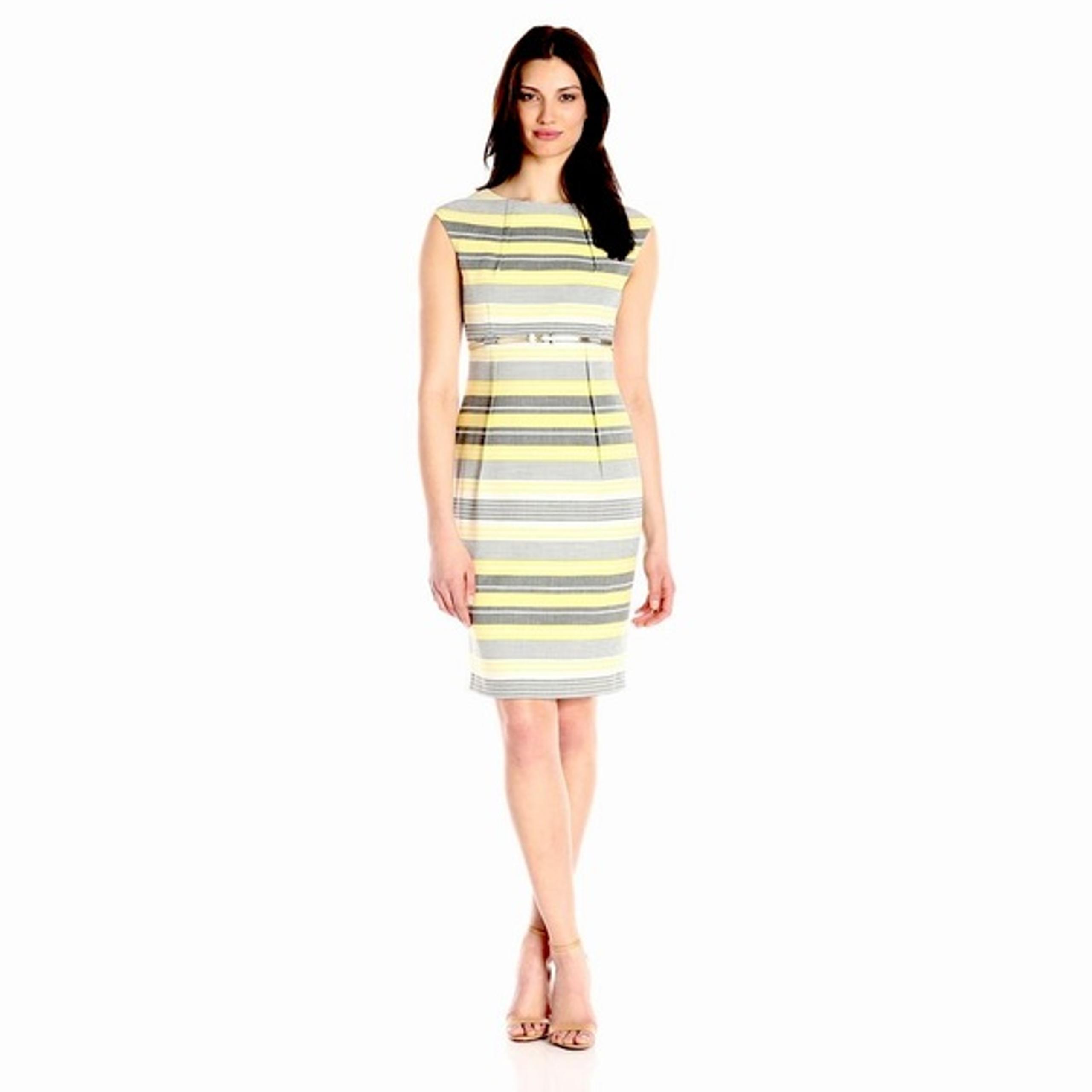 Calvin Klein Striped Sheath Dress Yellow & Gray Size 2