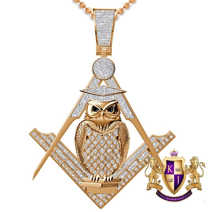 Real Diamond 0.60 Cwt. Professor Owl Freemasonry Masonic G Compass Pendent Charm
