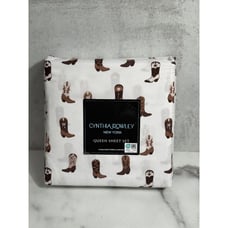Cynthia Rowley COWBOY WESTERN BOOTS Pink Brown QUEEN Sheet Set Microfiber NEW