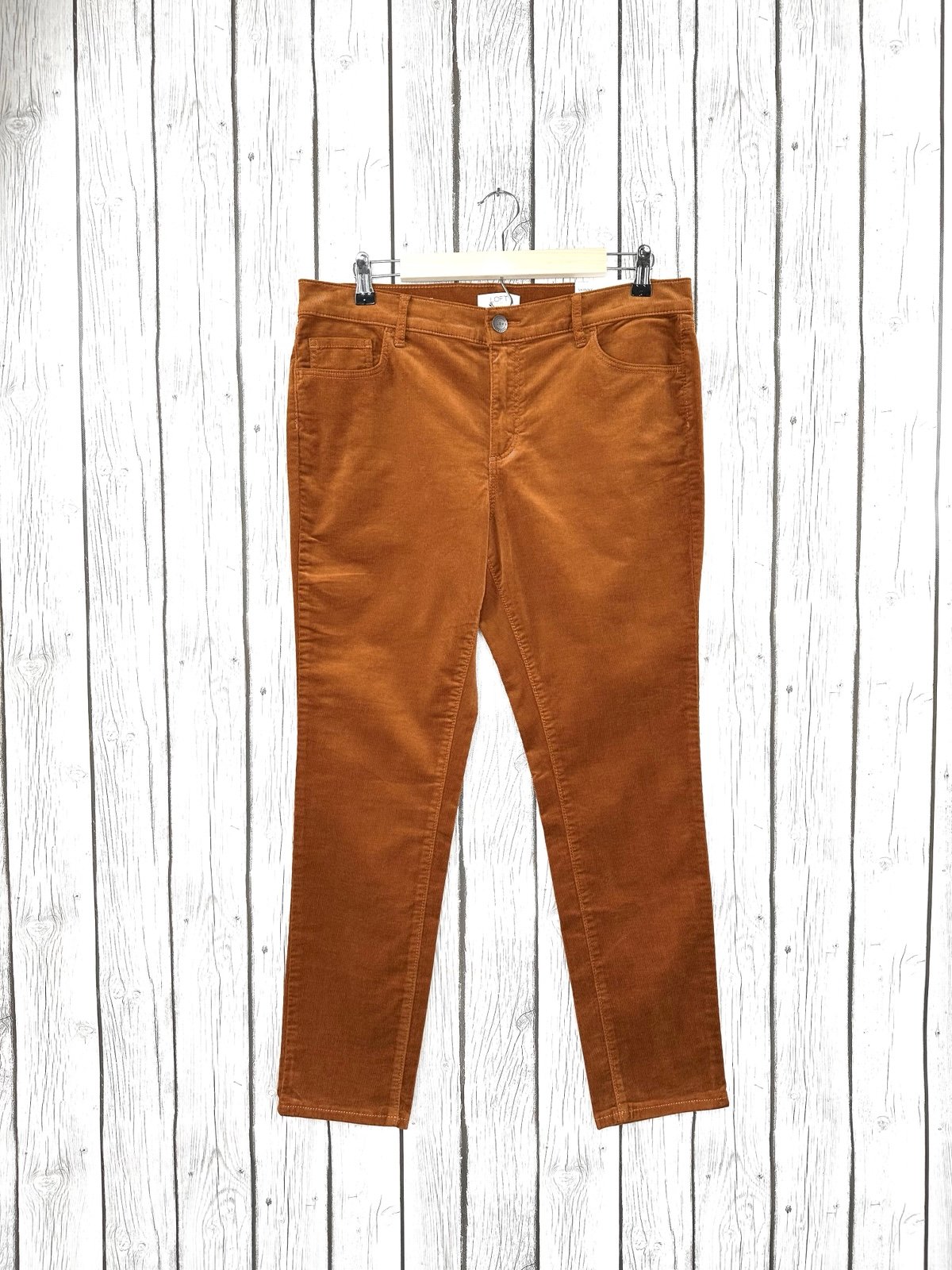 LOFT Pants Women’s Size 14 Petite Rust Brown Corduroy Skinny Mid-Rise NWT