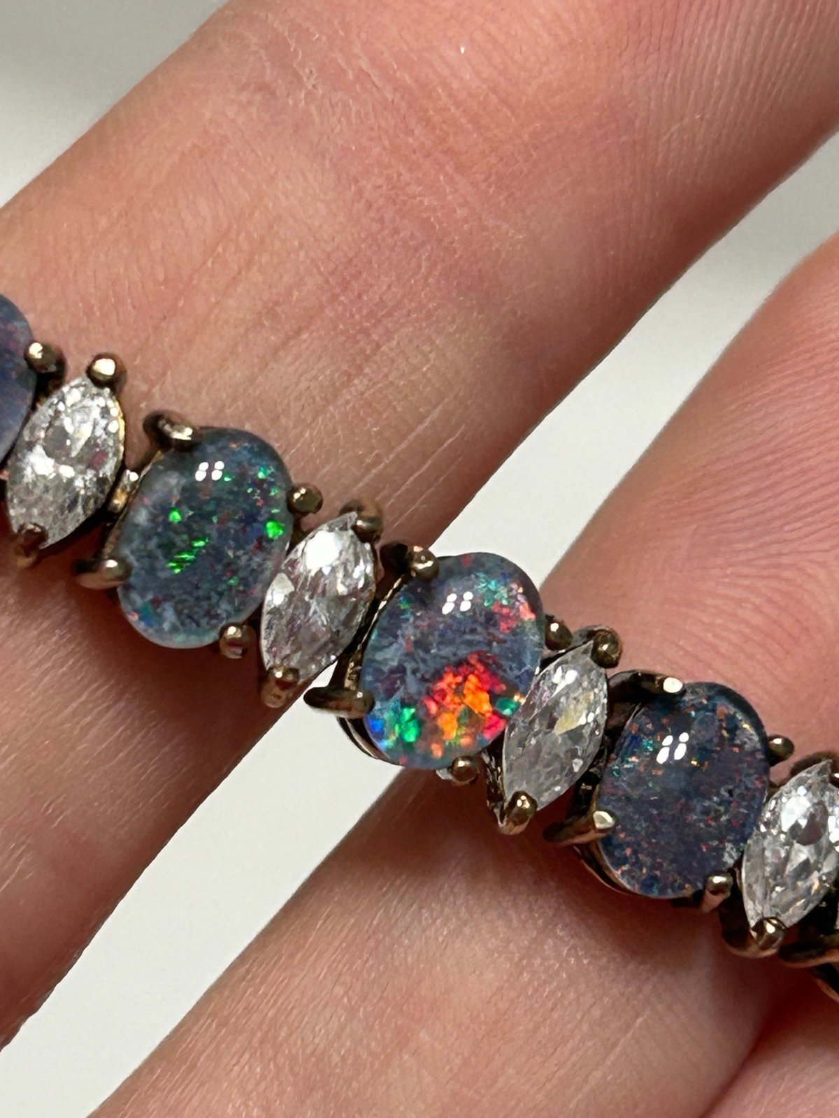Sterling Australian Black Opal doublet tennis bracelet Extremely Rare!