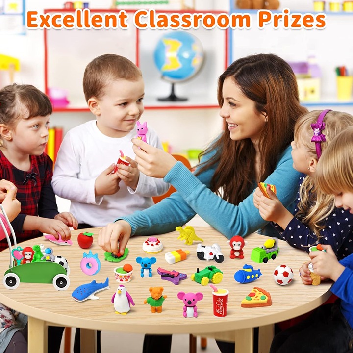70 Pack Animal Erasers for Kids Bulk Desk Pets Classroom Prizes Treasure Box To