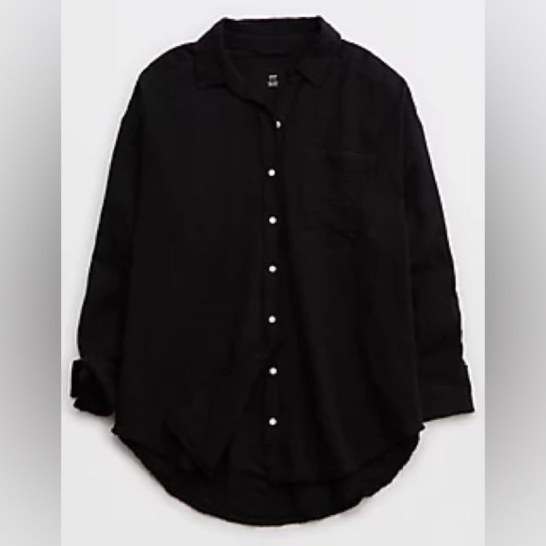 Aerie American eagle Pool to party coverup button shirt blouse oversized black S