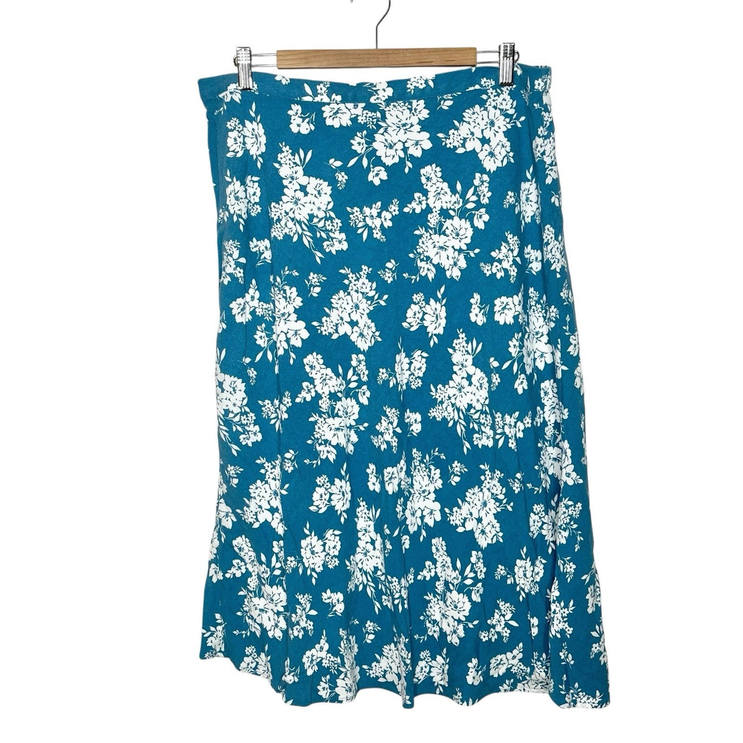 Old Navy Floral Print Fluted Femme Midi Skirt Blue Womens XL Cottagecore Summer