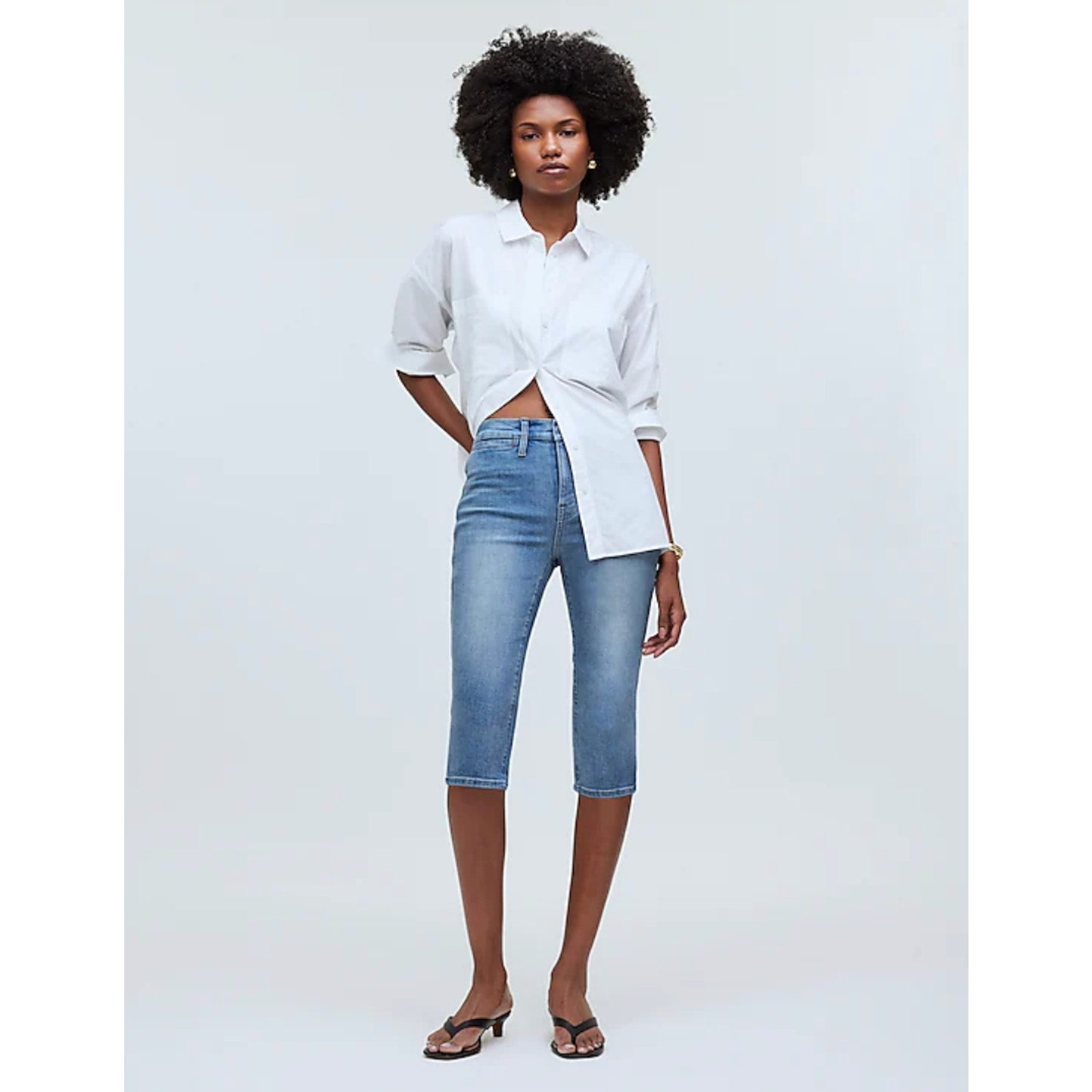 Madewell The 90s Capri Jean Cayer Wash Blue Cropped Stretch Denim US 25 NWT
