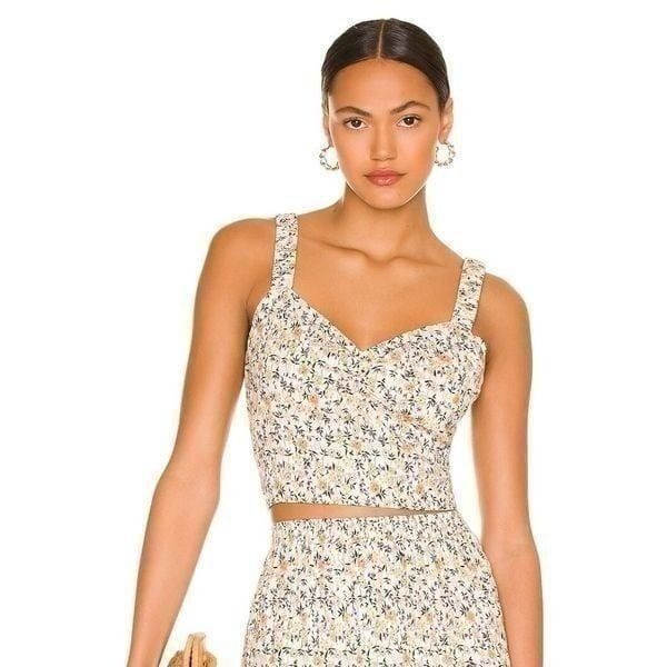 Minkpink Womens Medium Surrey Crop Top Cream Yellow Floral Side Zip Smocked NWT