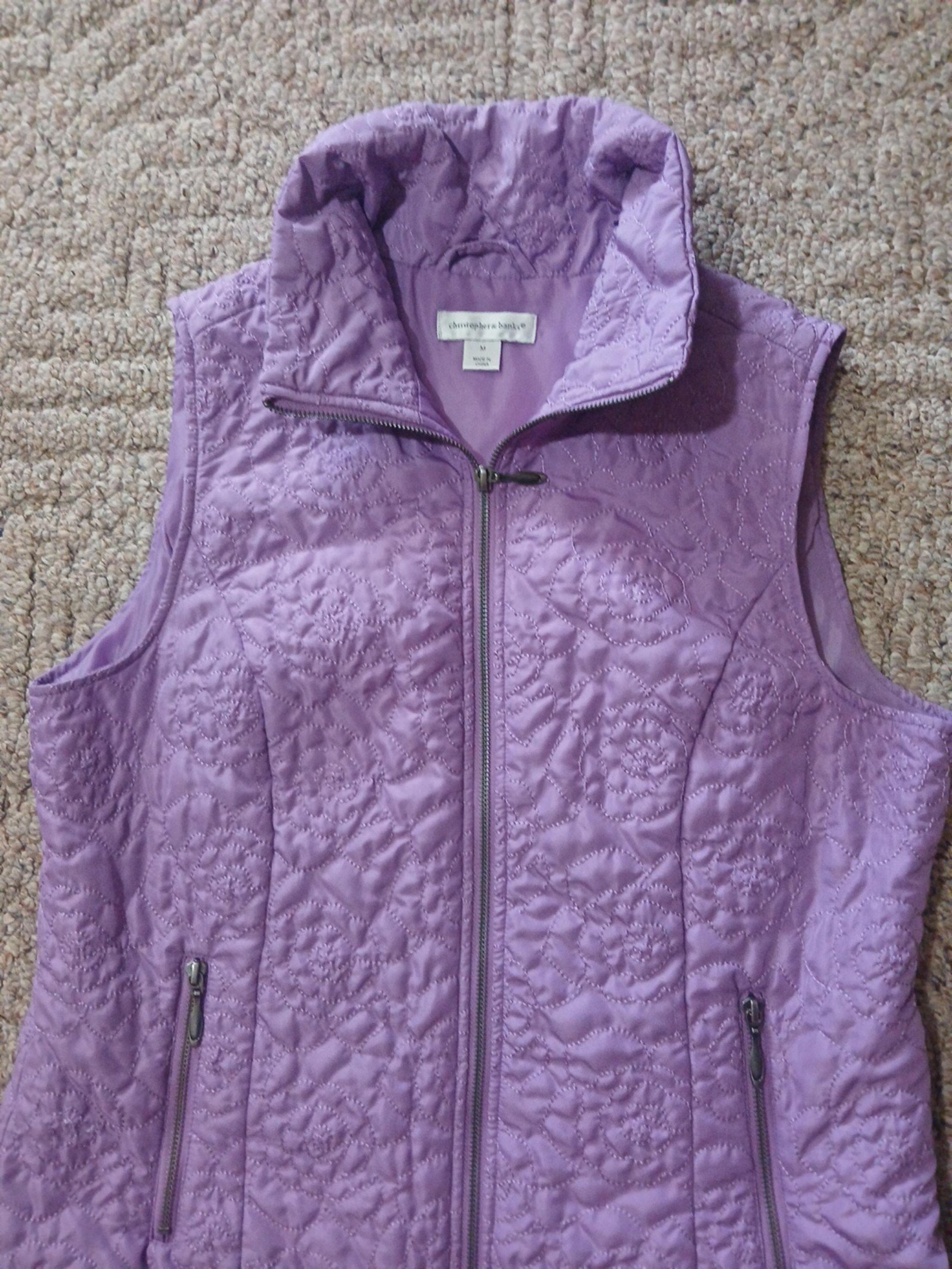 Nwot Christopher Banks lilac lined&quilted,floral embroidered vest size medium