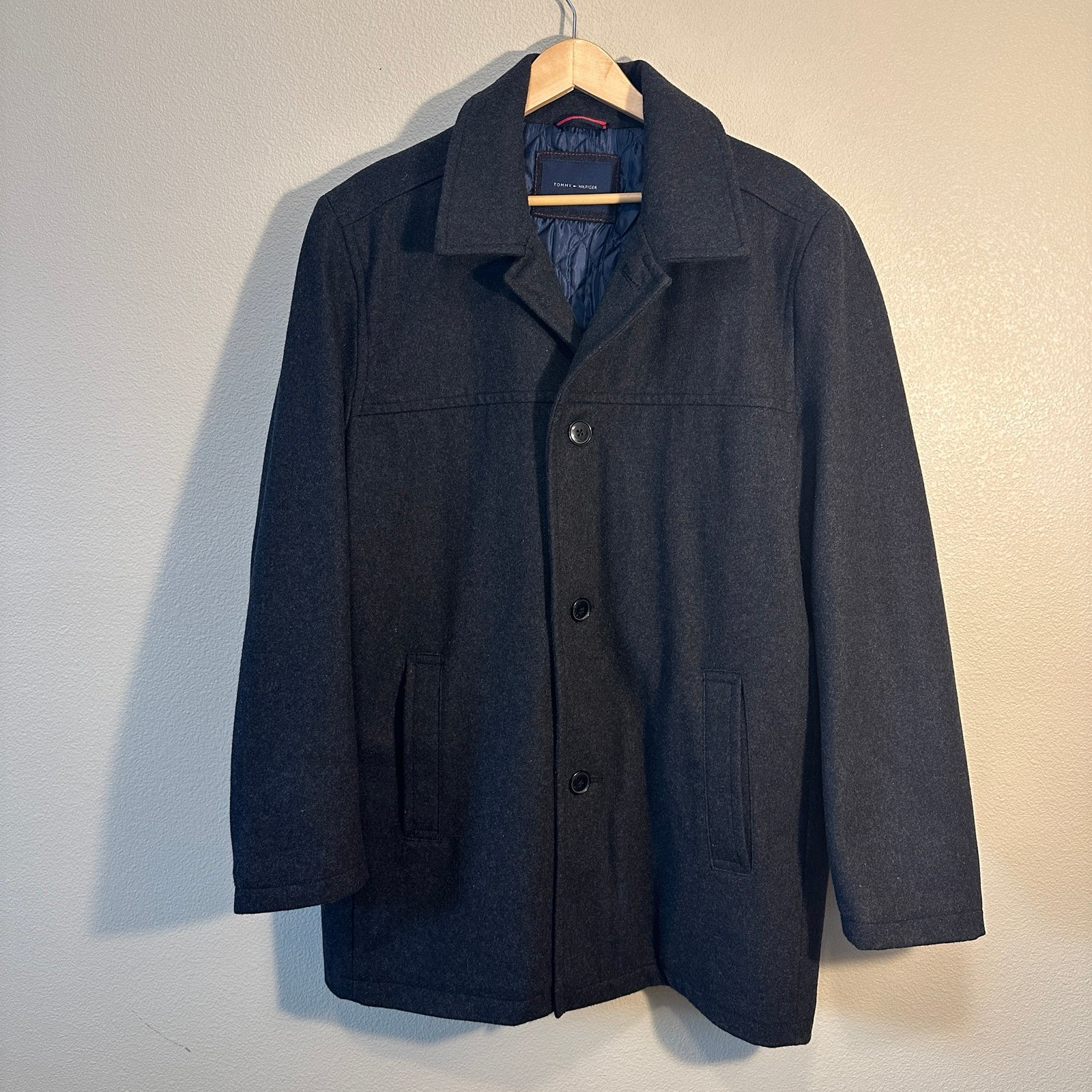 Tommy Hilfiger Coat Mens XL Wool Blend Pea Coat Black Rn No