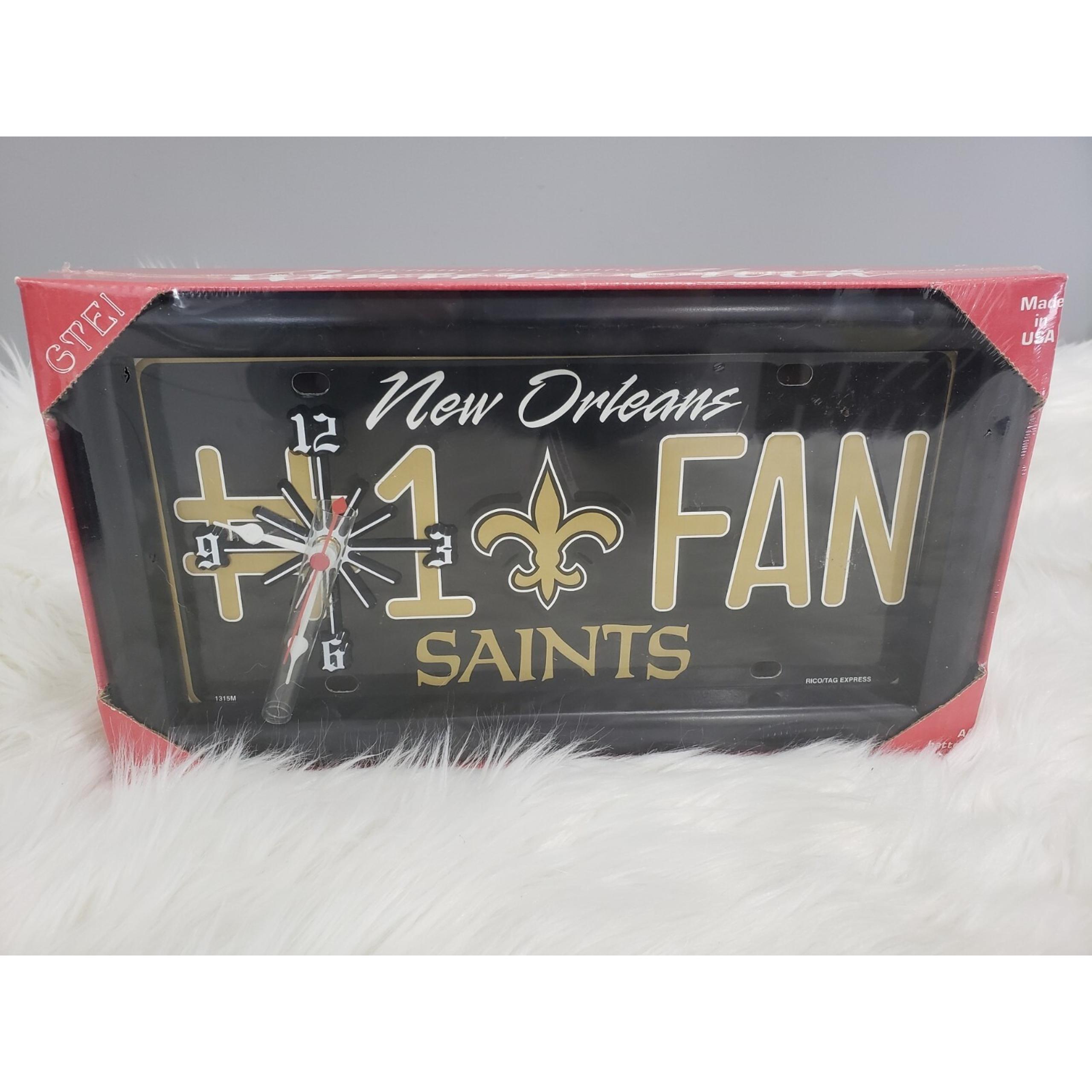 NEW Vintage Orleans Saints NFL # 1 Fan Quartz License Plate Clock Decor Mancave