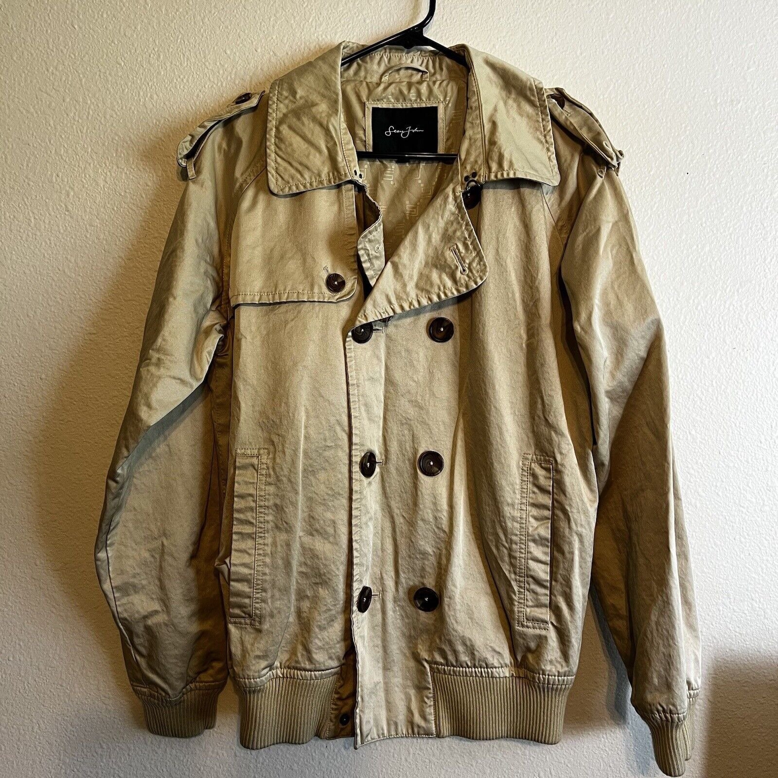 Sean John Jacket Mens Medium Coat Double Breasted G III Khaki Jacket Bomber VTG