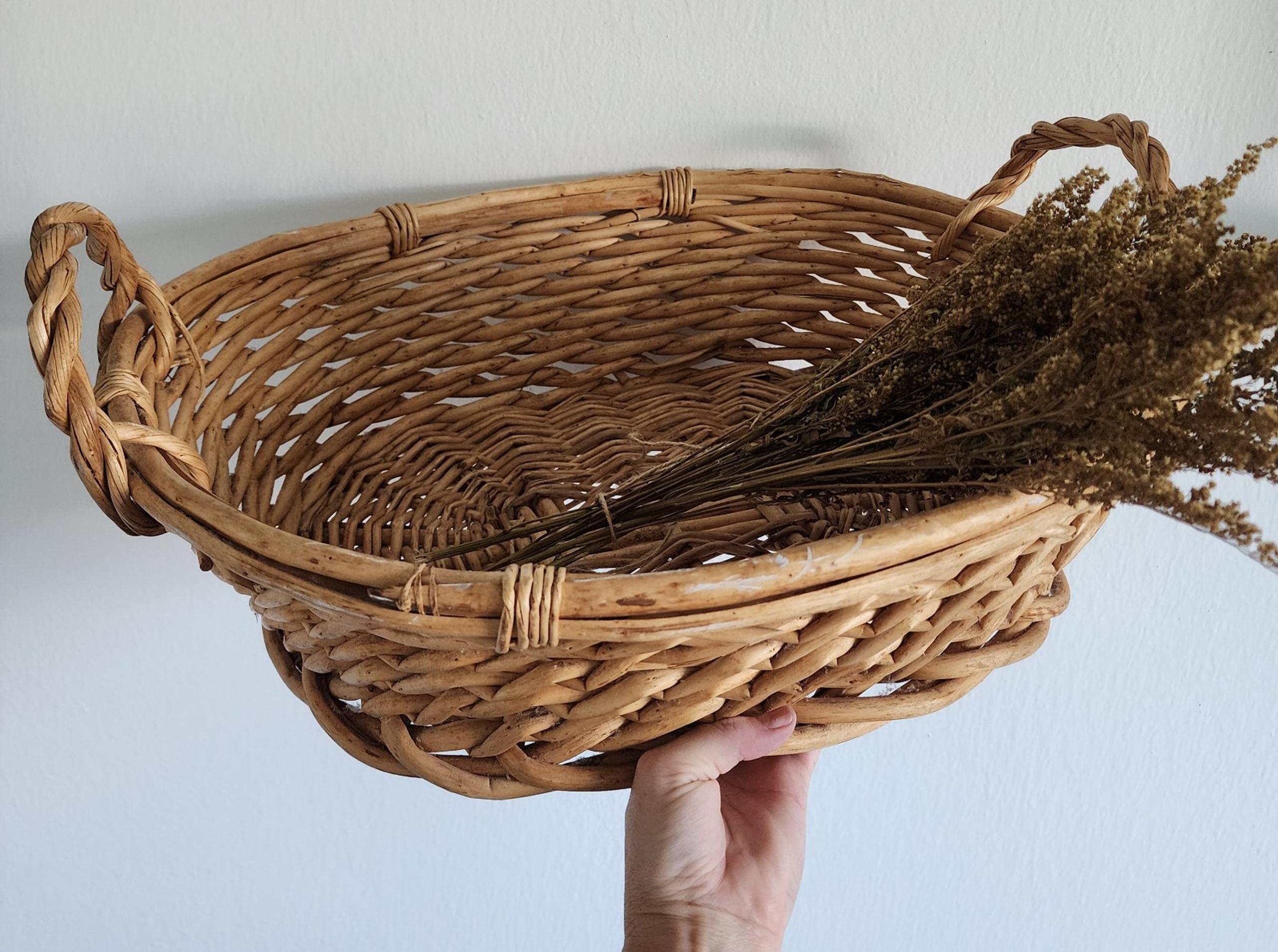 Vintage Handmade Natural Woven Wicker Large Oval Basket Tray