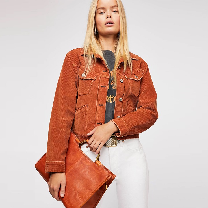 Free People Warm Orange Brown Nelson Corduroy Jacket size XL