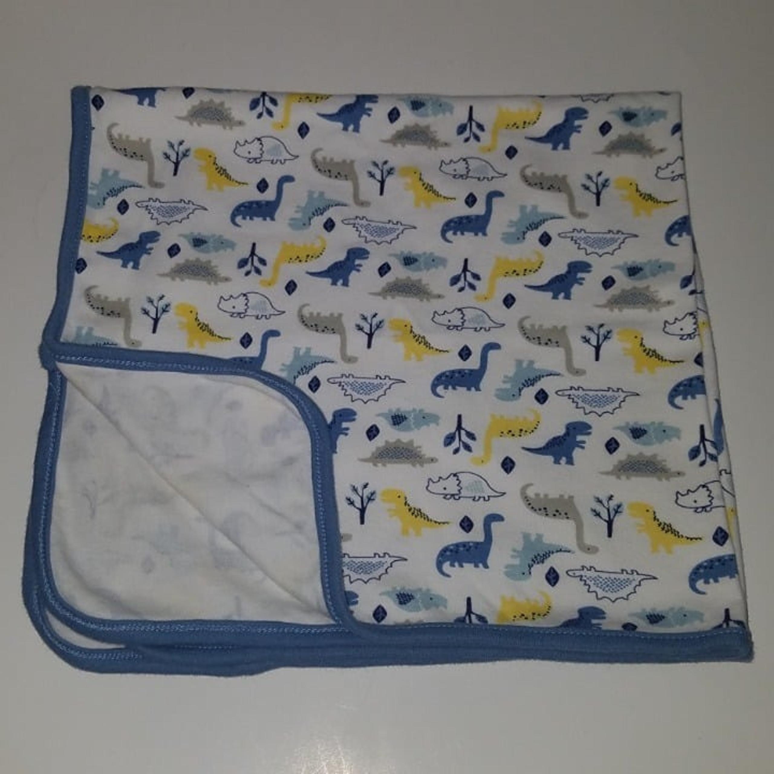 Dinosaur Baby Blanket Lovey Blue Yellow Security Receiving 100% Cotton - Baby Gear