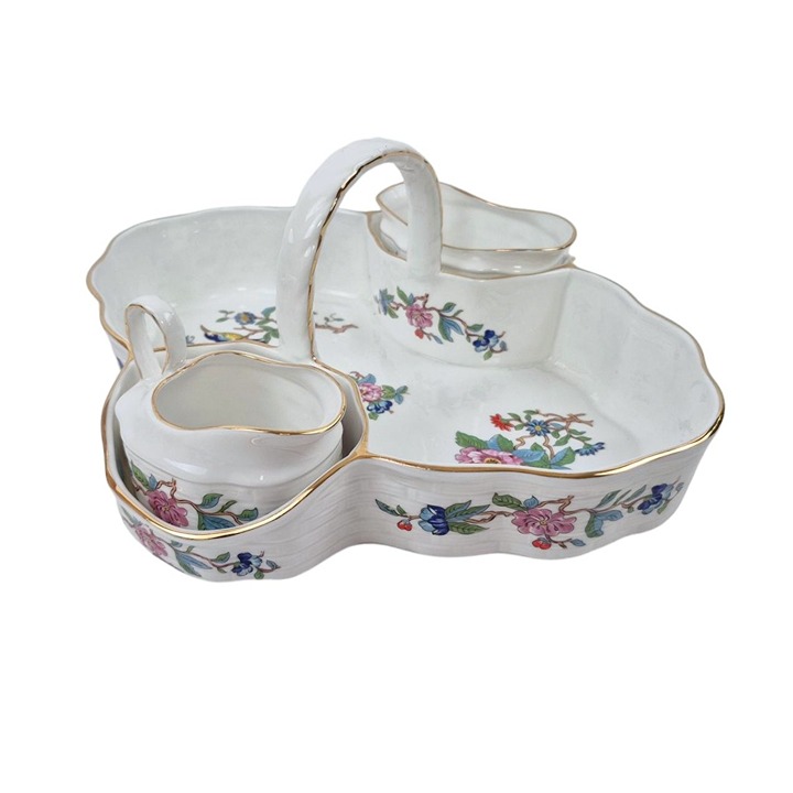 Aynsley Pembroke Strawberry Basket Creamer Open Sugar Tea Serving Set Handle