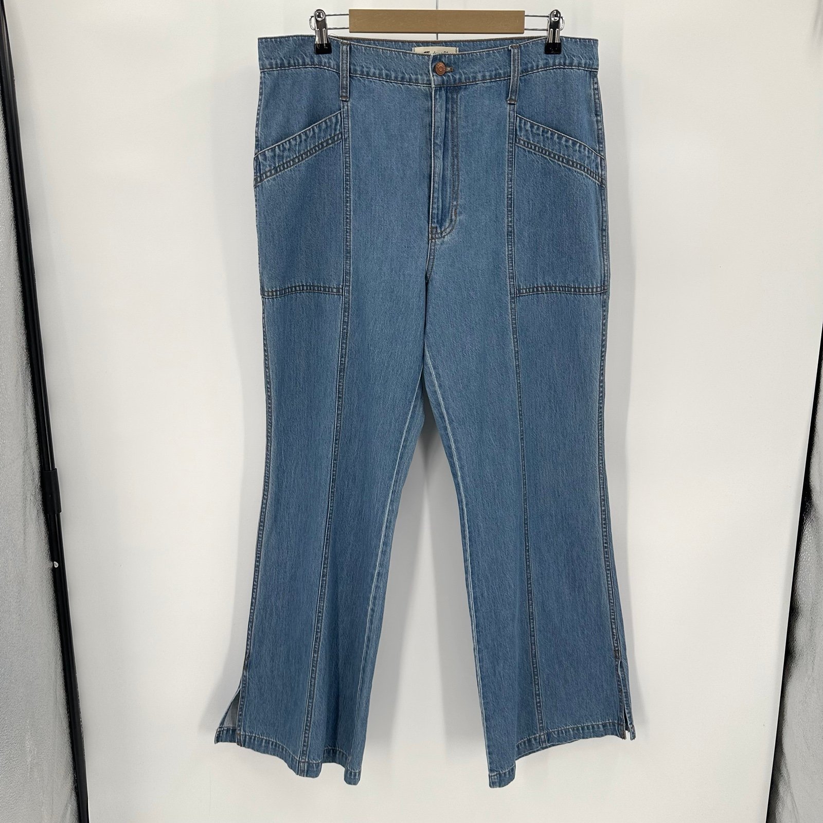 Madewell Relaxed Loose Flare Jeans Womens 32 Blue Cotton Denim Seams Hi Rise NEW