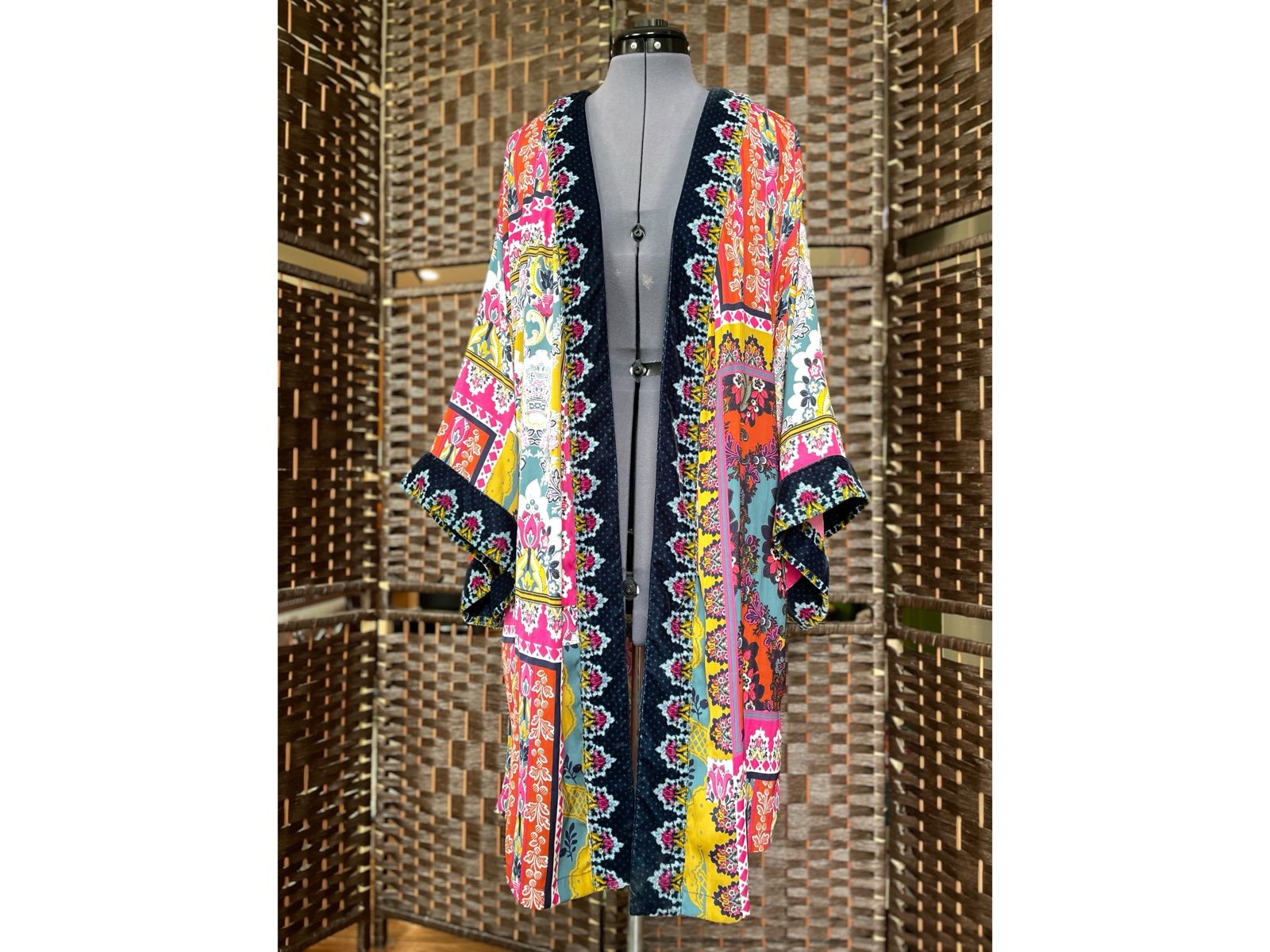 Anthropologie zadie velvet trim kaftan kimono cover midi bright colorful Xs S