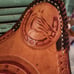 OLD Tooled Leather Tripod Saddle Stool HORSES