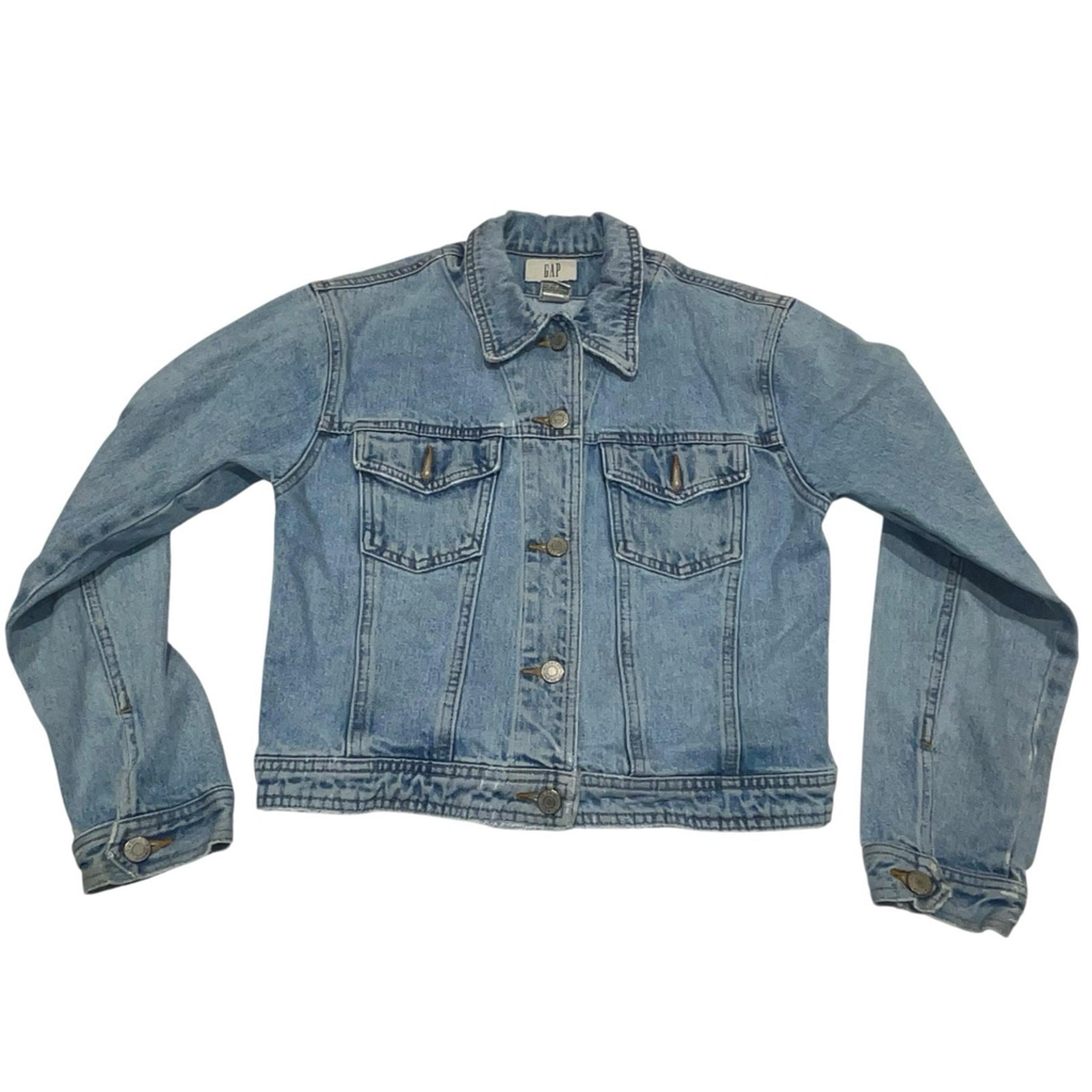 Gap Y2K Womens Denim Jacket Sz Medium Light Wash Slim Fit Button Front Blue READ