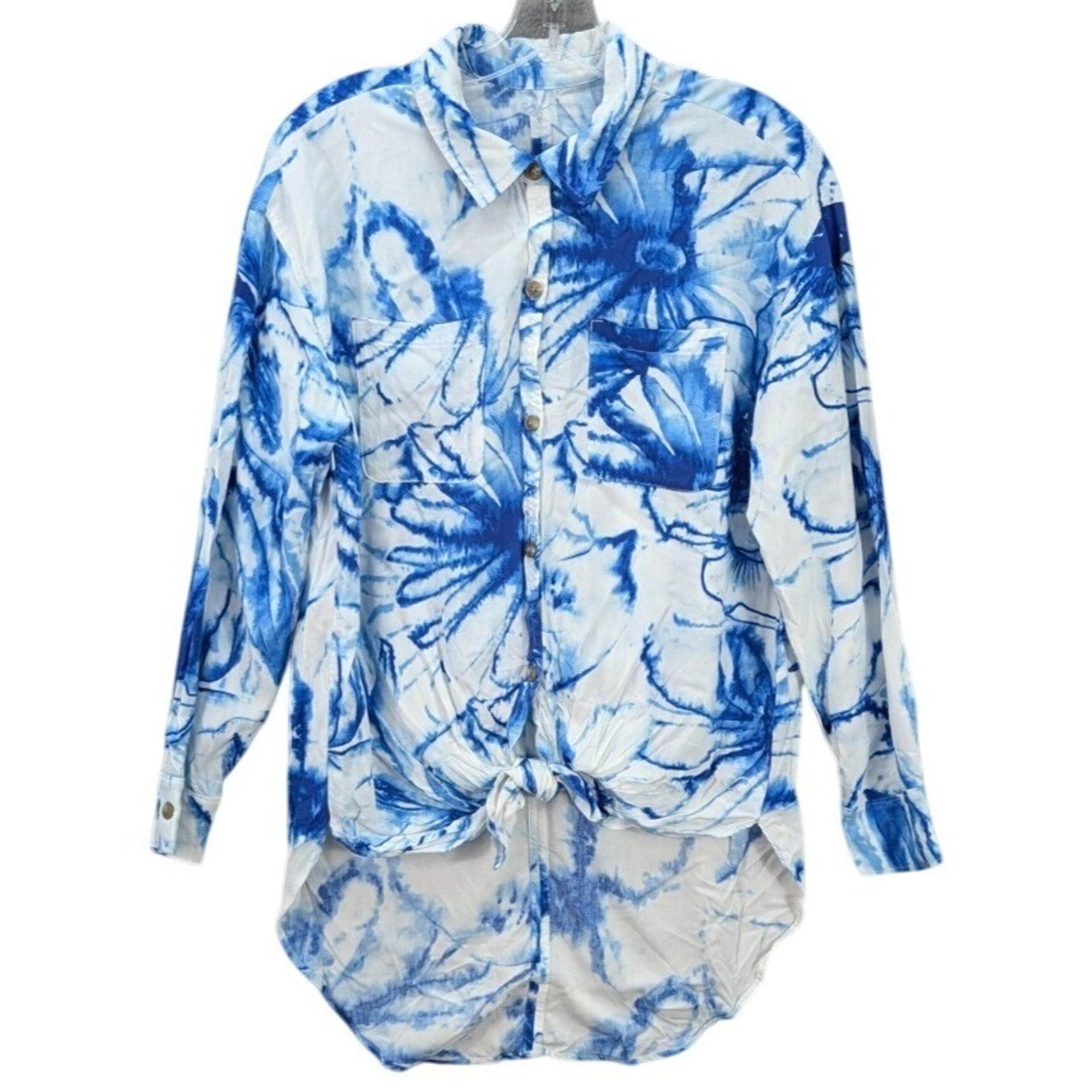 Calia Hi-Low Swimsuit Cover Up Utility Shirt Size S Beach Blue Tie-Dye Summer - Cali