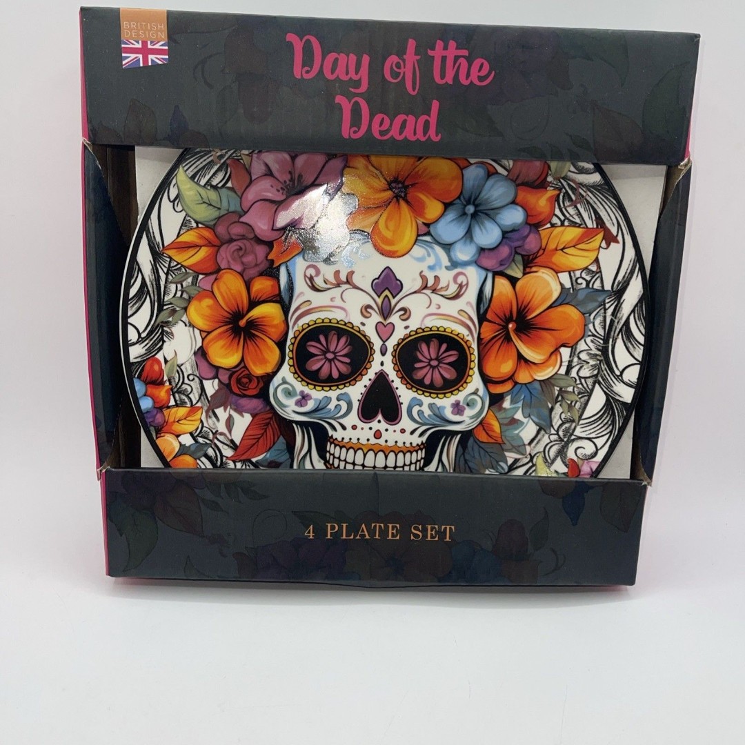 Eaton Fine Dining Halloween Day Of The Dead Sugar Skull Dinner Plates Set Of 4