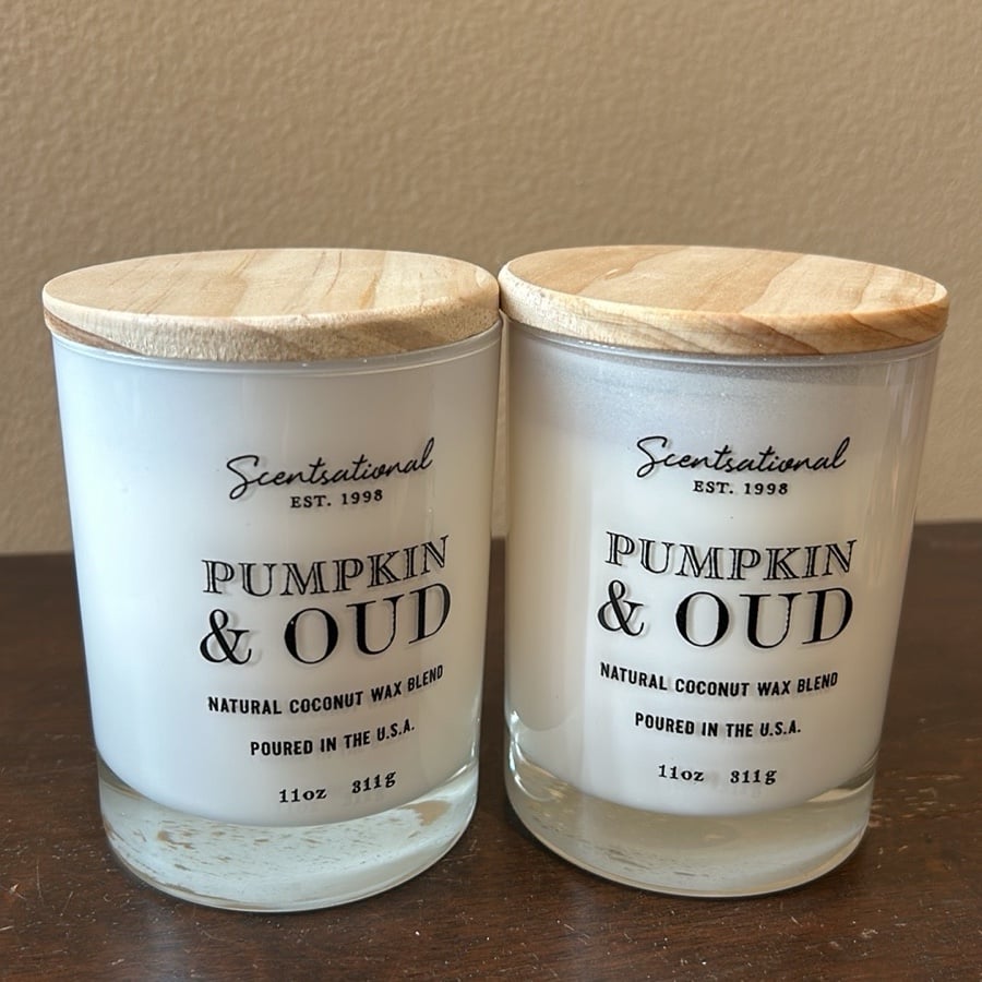 2 Scentsational Pumpkin & Oud Candle Glass Jar 11 Oz Coconut Wax Blend HTF